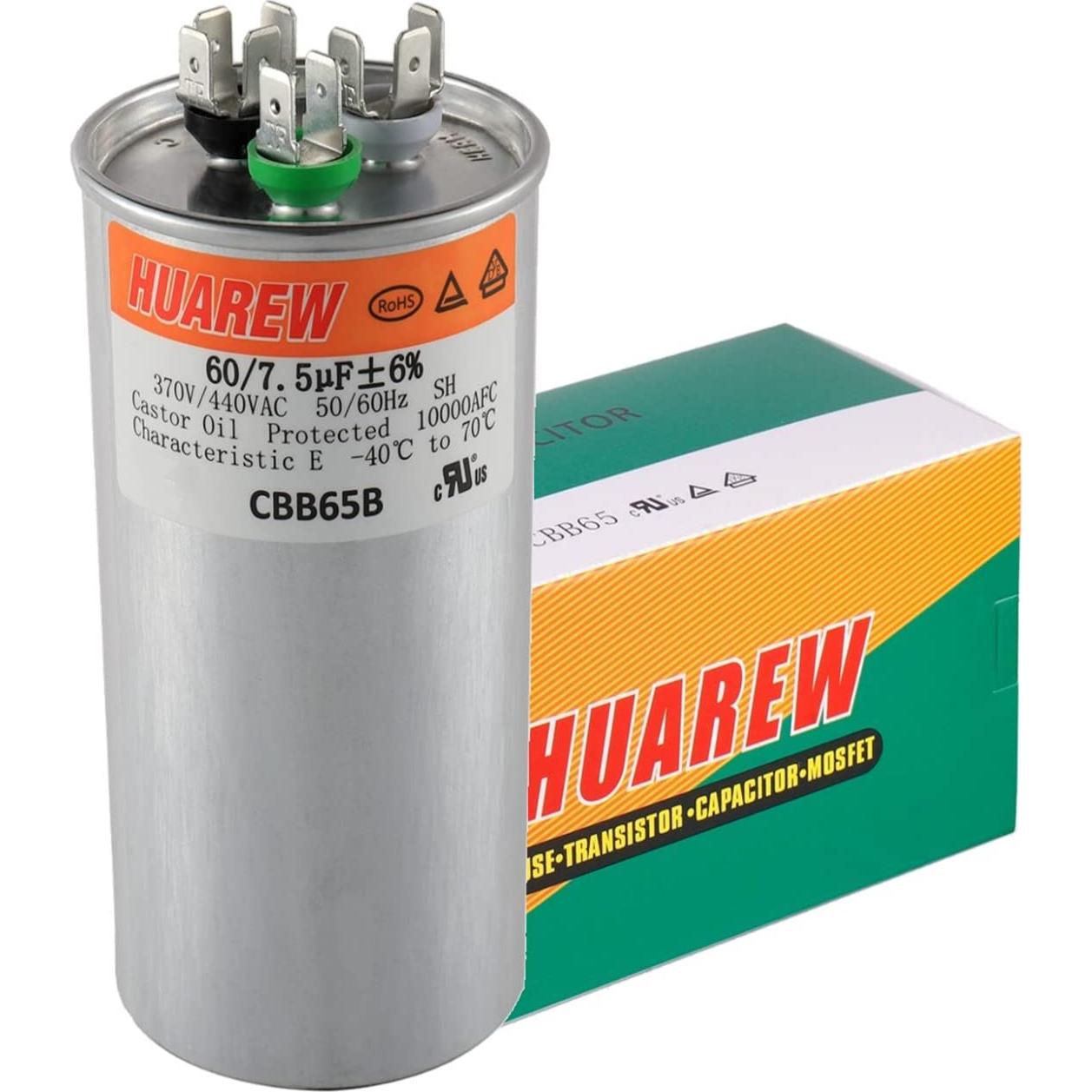 Capacitor CBB65 HUAREW 60+7.5uF 370/440VAC para Aire Acondicionado
