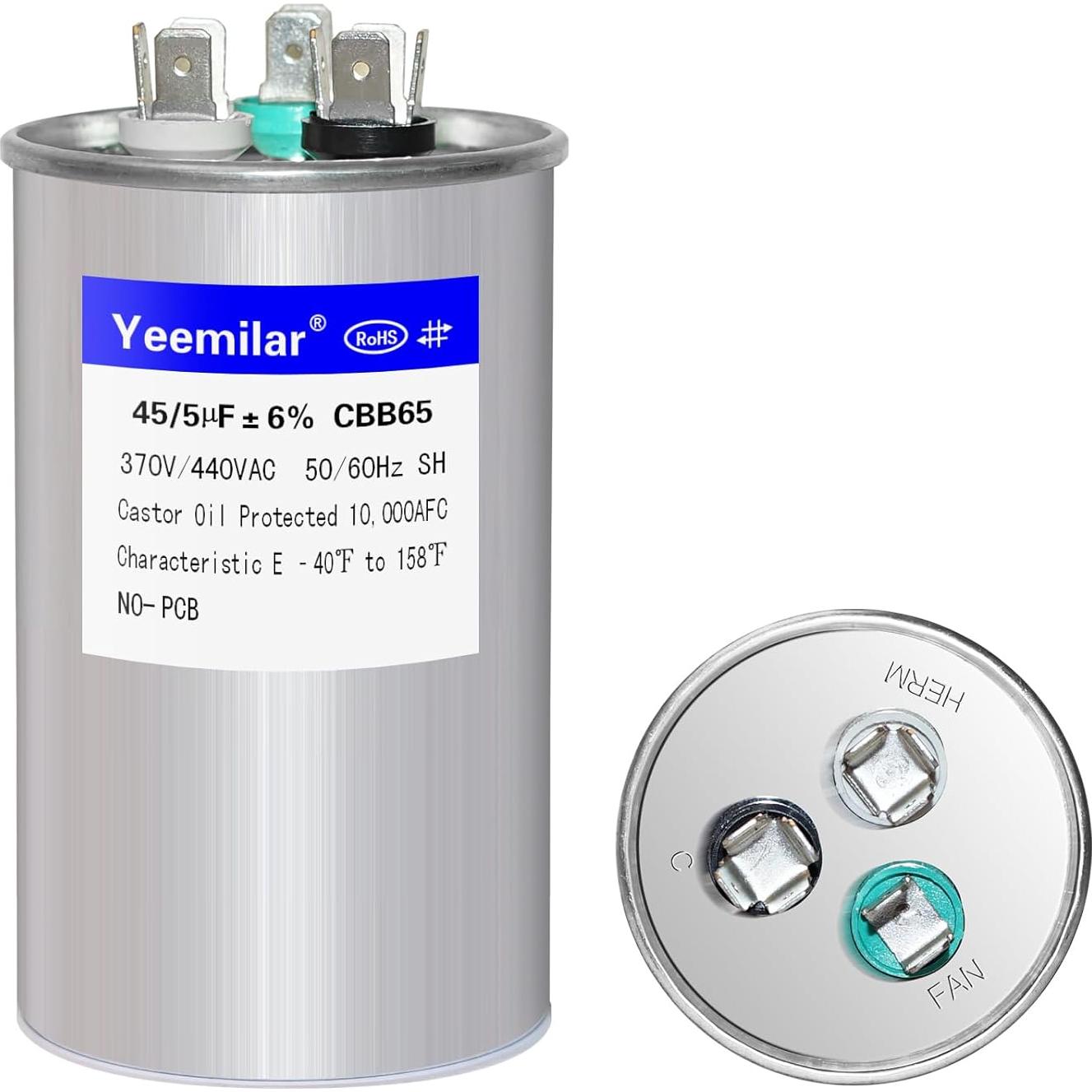 Capacitor Doble Función 45+5uF 370V CBB65 para HVAC