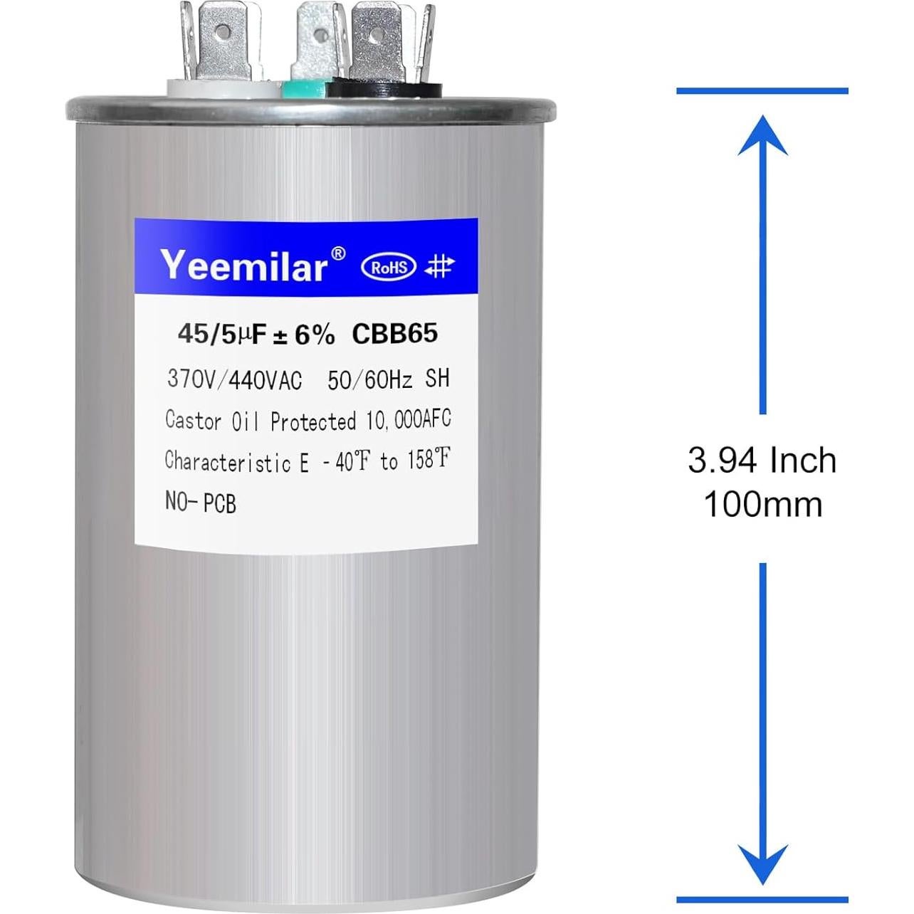 Capacitor Doble Función 45+5uF 370V CBB65 para HVAC