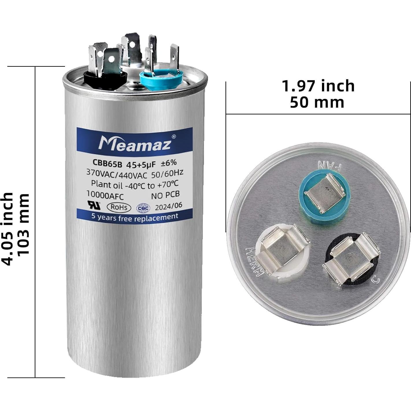 Capacitor Doble Arranque Meamaz 45+5uF 370/440V 50/60Hz