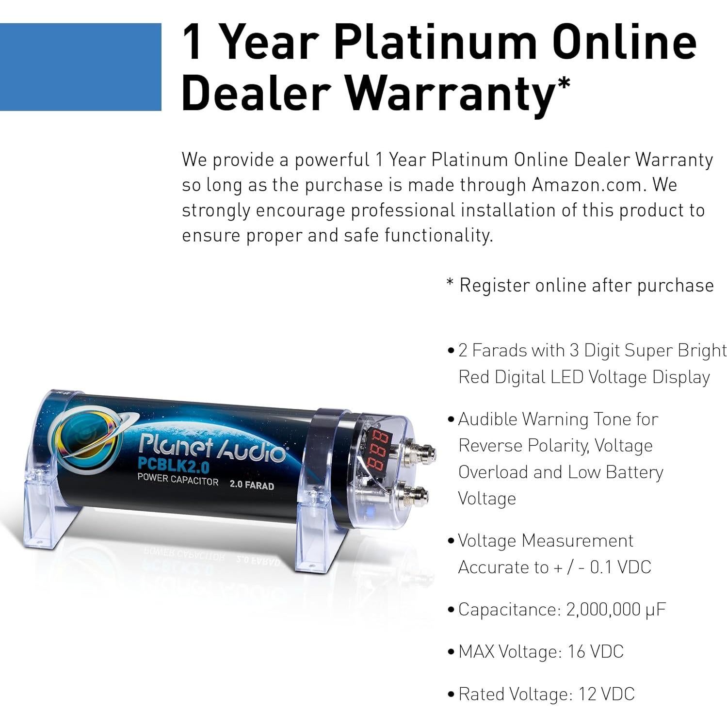 Capacitor de Coche Planet Audio PCBLK2.0 - 2 Farad con Medidor LED