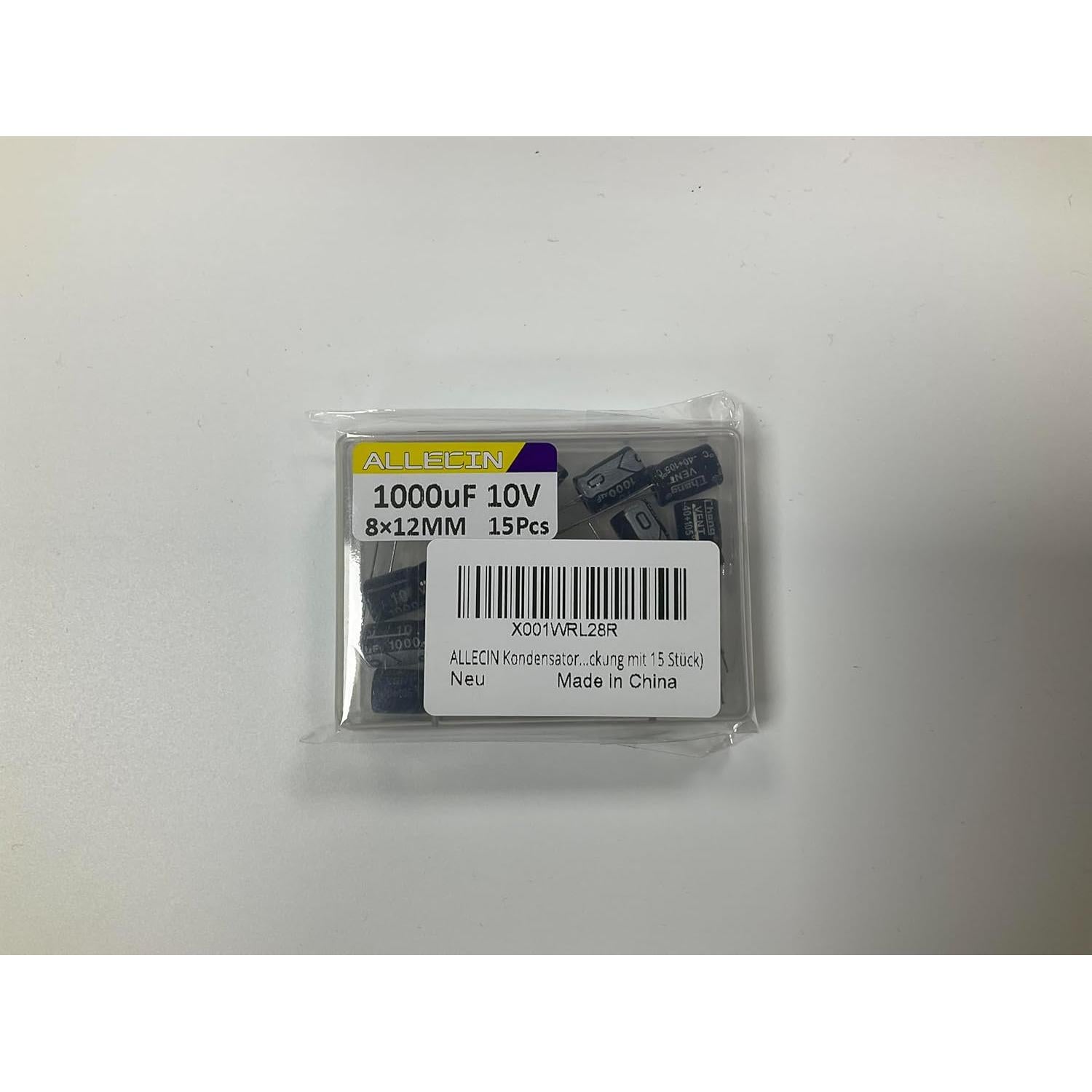 Capacitor Electrolítico ALLECIN 1000uF 10V 8x12mm - Paquete de 15