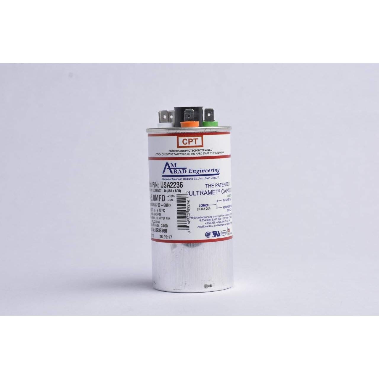 Capacitor Dual AmRad 45+5 uf 370/440 VAC Reemplazo Goodman