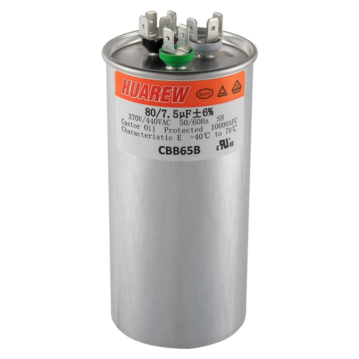 Capacitor CBB65B HUAREW 80+7.5 uF 370V/450V para Motor AC
