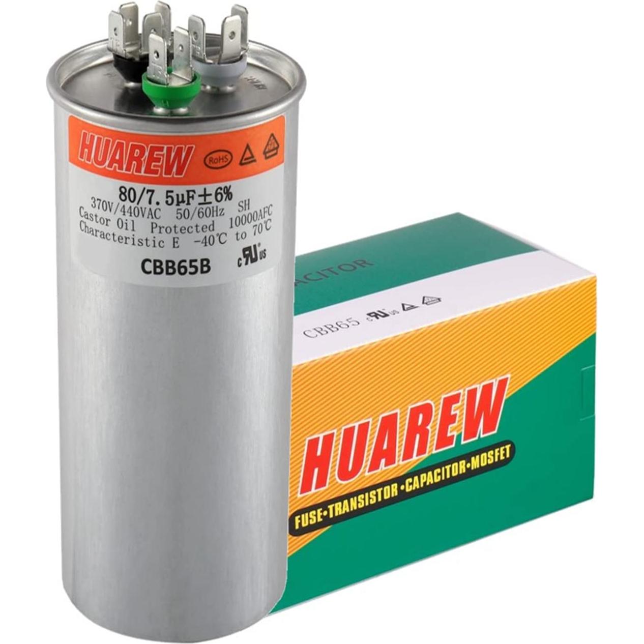 Capacitor CBB65B HUAREW 80+7.5 uF 370V/450V para Motor AC