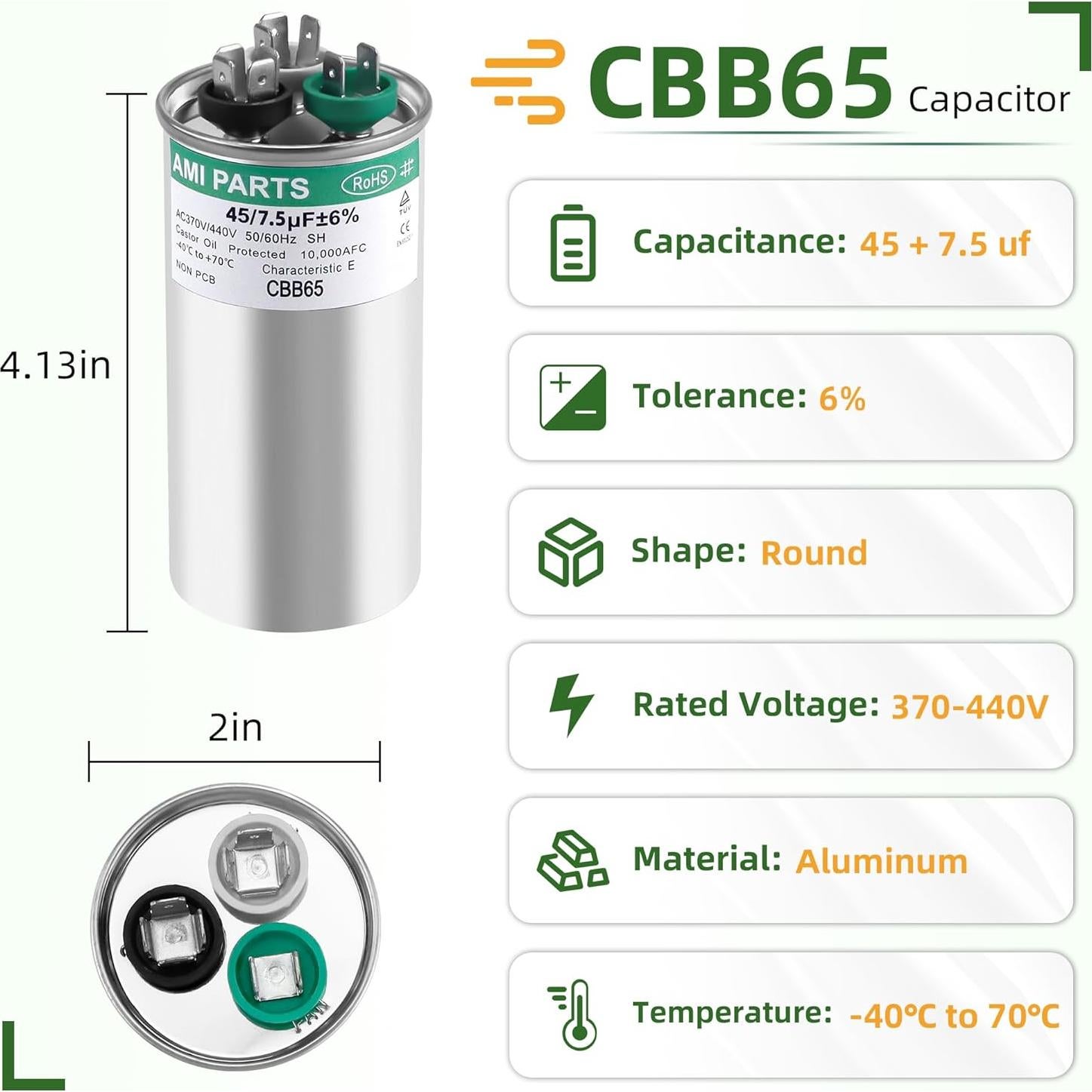 Capacitor CBB65B 45+7.5uF 370/440V AMI PARTS para A/C