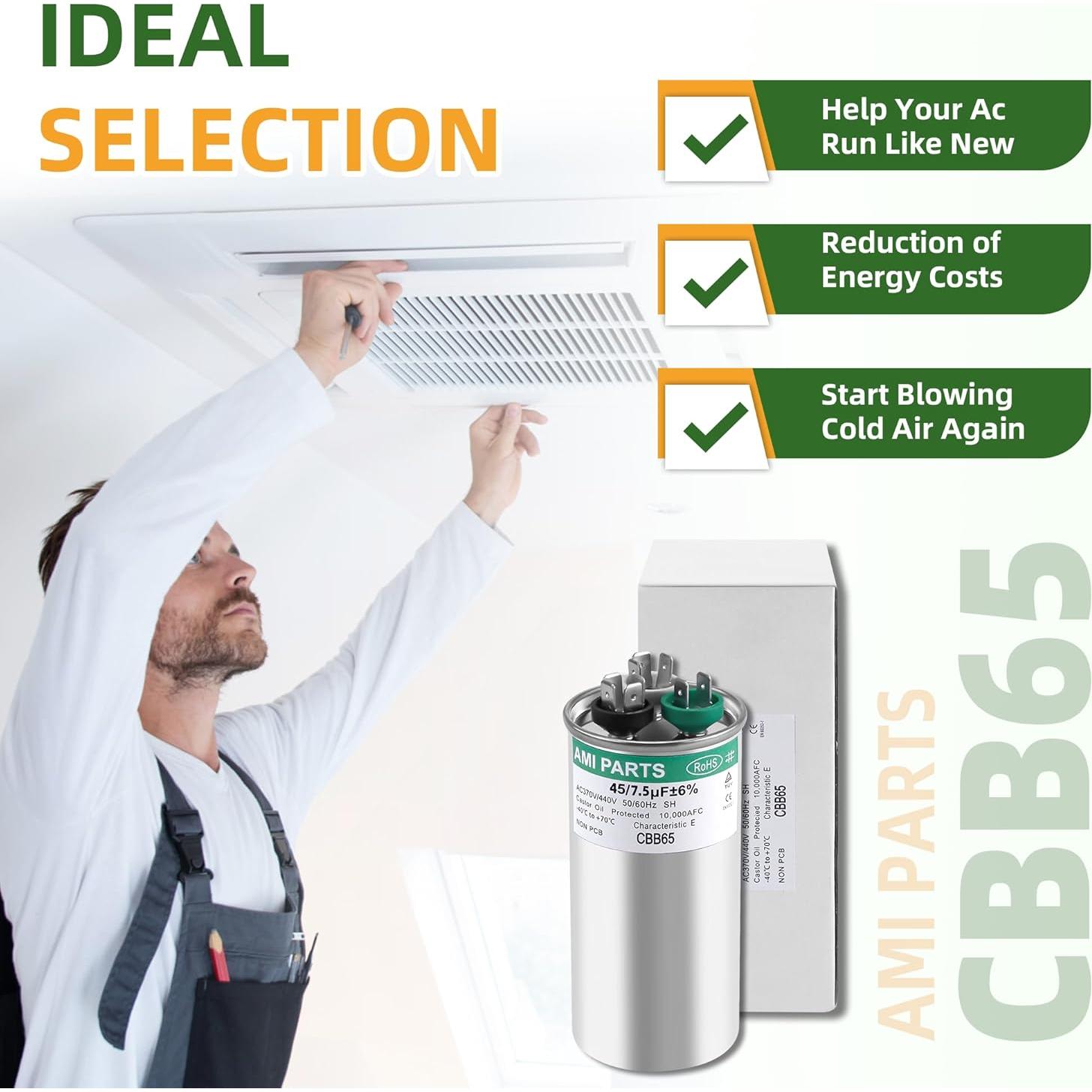 Capacitor CBB65B 45+7.5uF 370/440V AMI PARTS para A/C