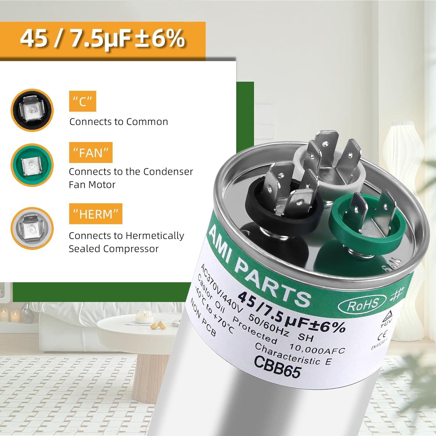 Capacitor CBB65B 45+7.5uF 370/440V AMI PARTS para A/C