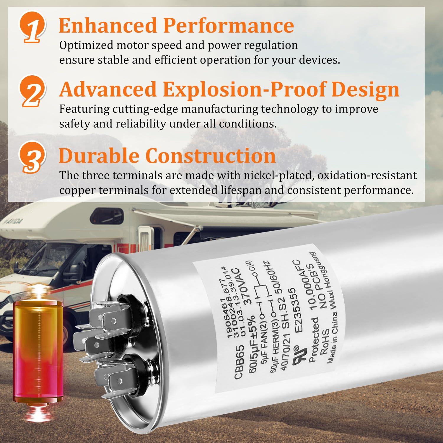 Capacitor de Motor Aire Acondicionado RV Dometic 3312195.000 60/5 MFD