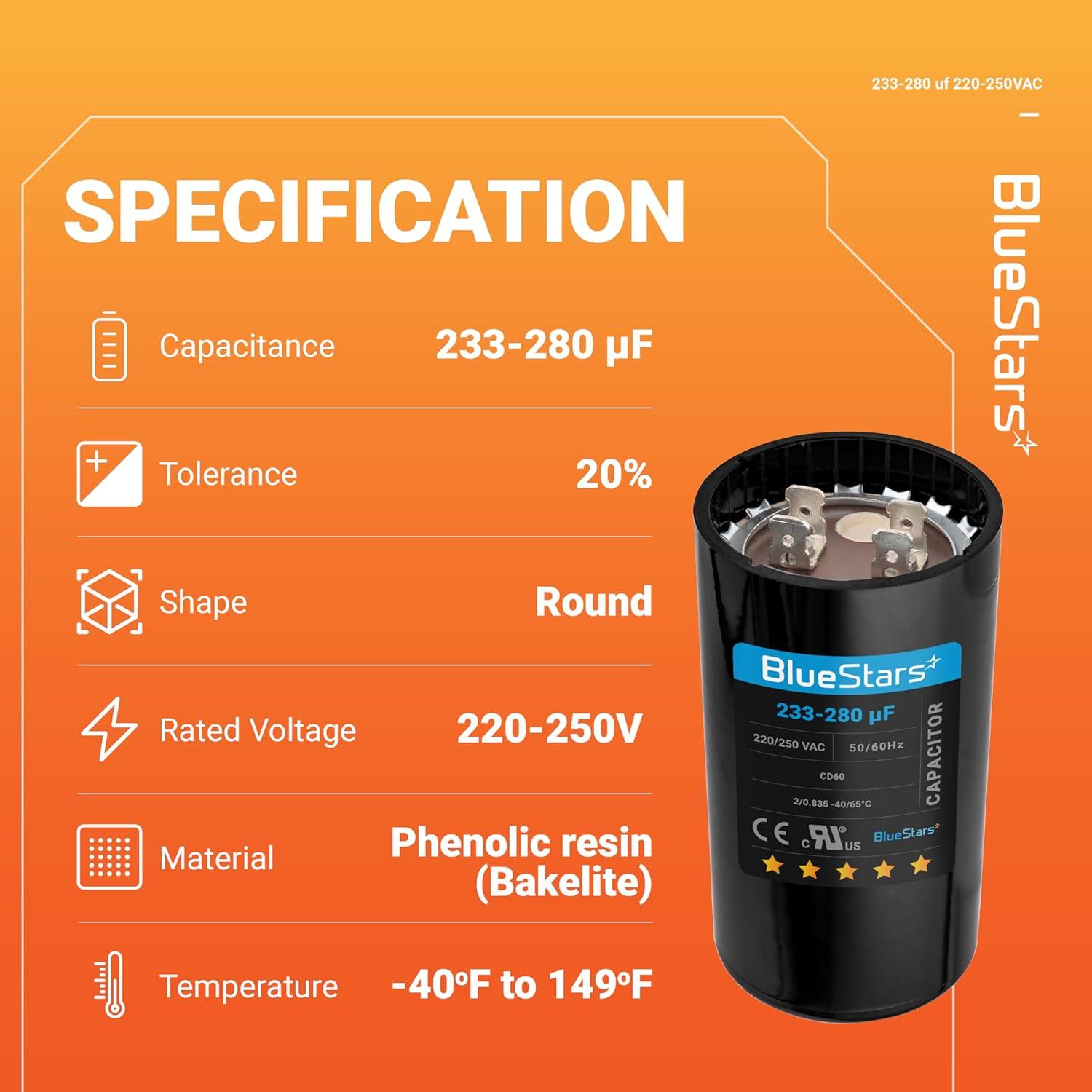Capacitor de Arranque Redondo 233-280 uF 220-250V BlueStars