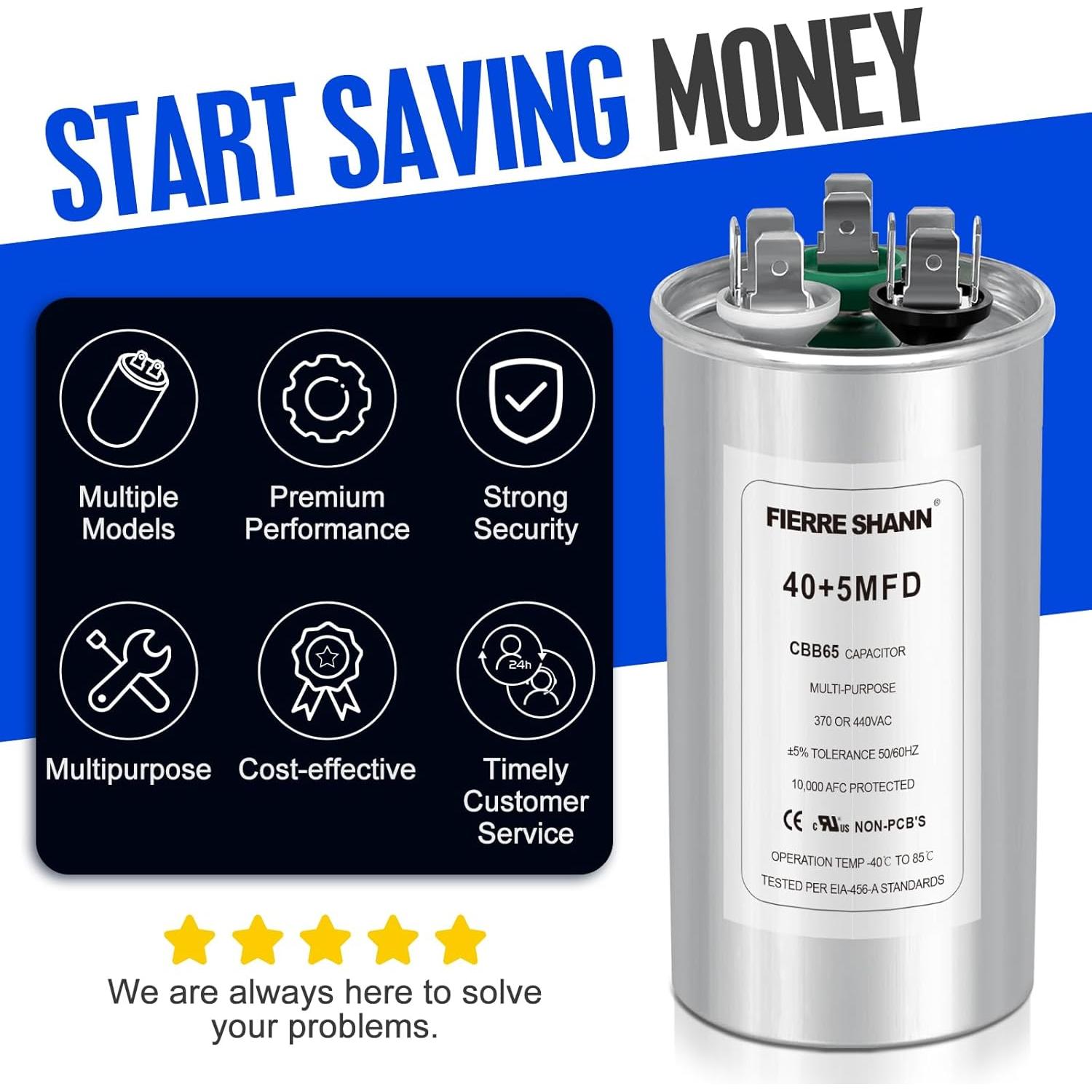 Capacitor de AC 40+5 uF CBB65 370/440V FIERRE SHANG