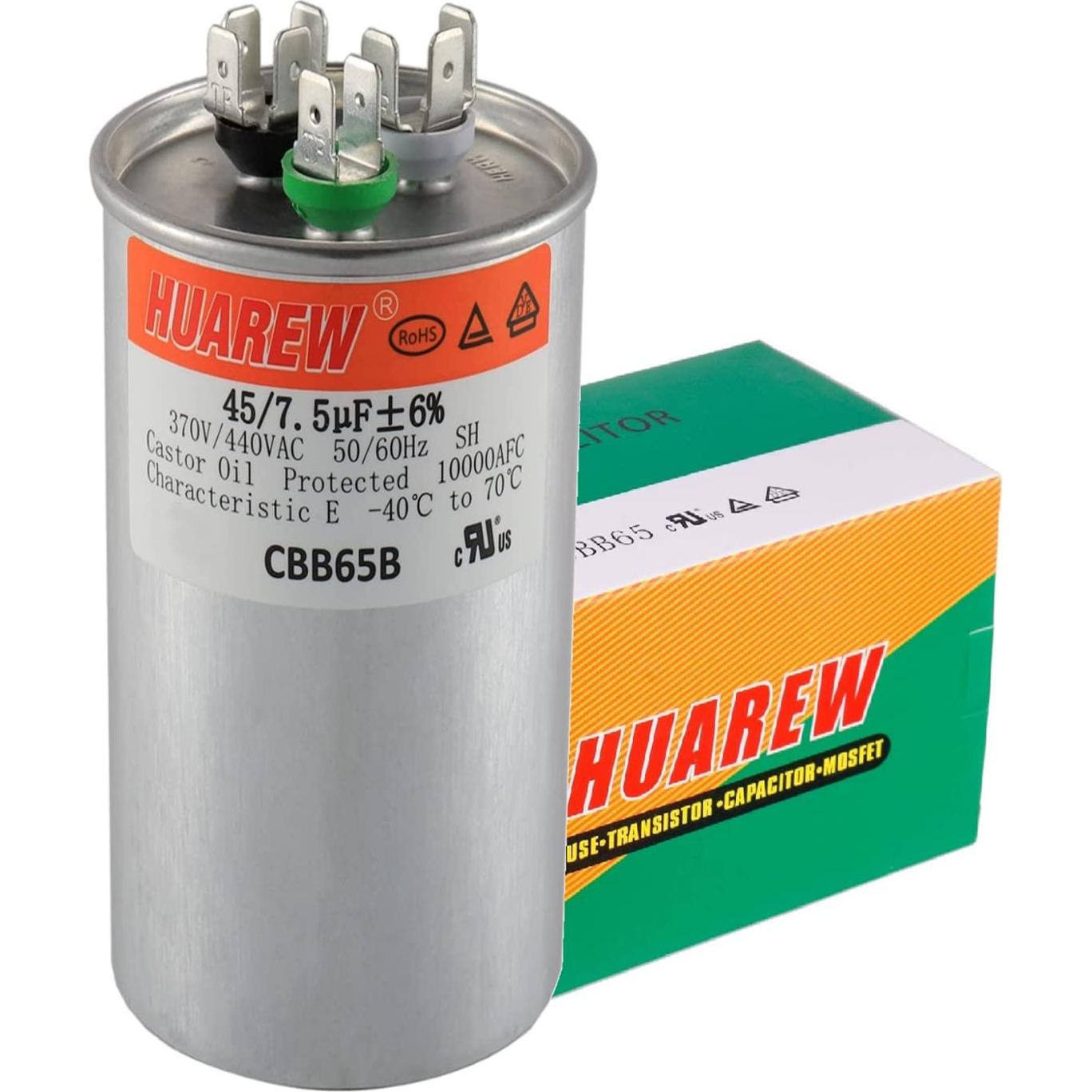 Capacitor CBB65B HUAREW 45/7.5 uF 370V/450V Doble Redondo