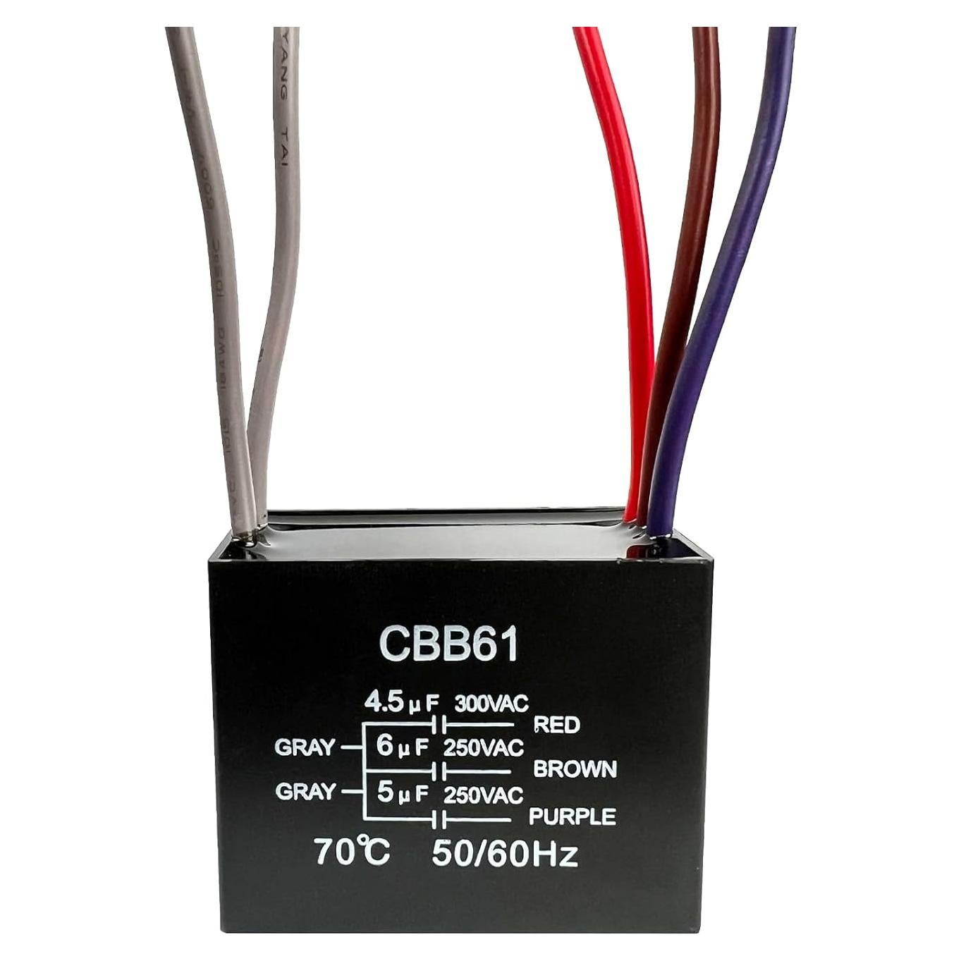 Capacitor de Ventilador YukiHalu CBB61 4.5uF 6uF 5 Hilos 250V