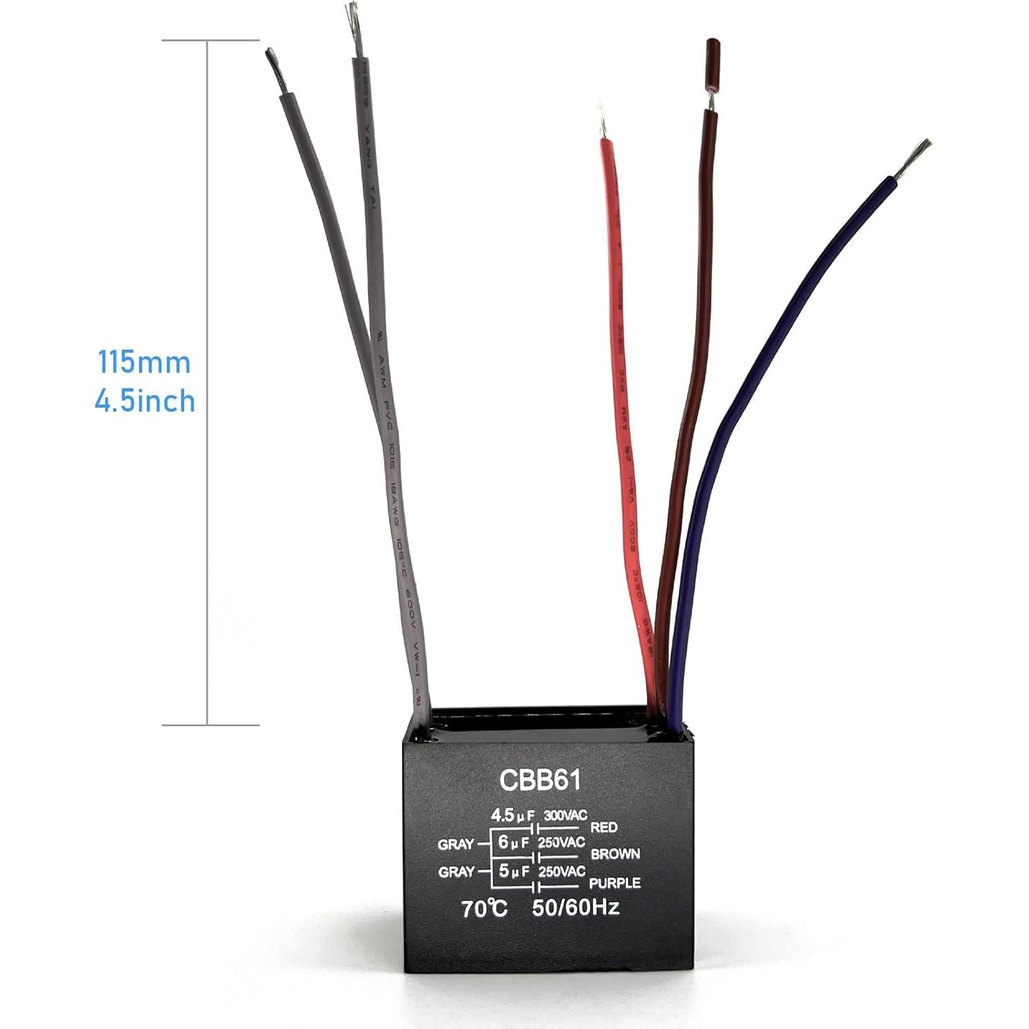 Capacitor de Ventilador YukiHalu CBB61 4.5uF 6uF 5 Hilos 250V
