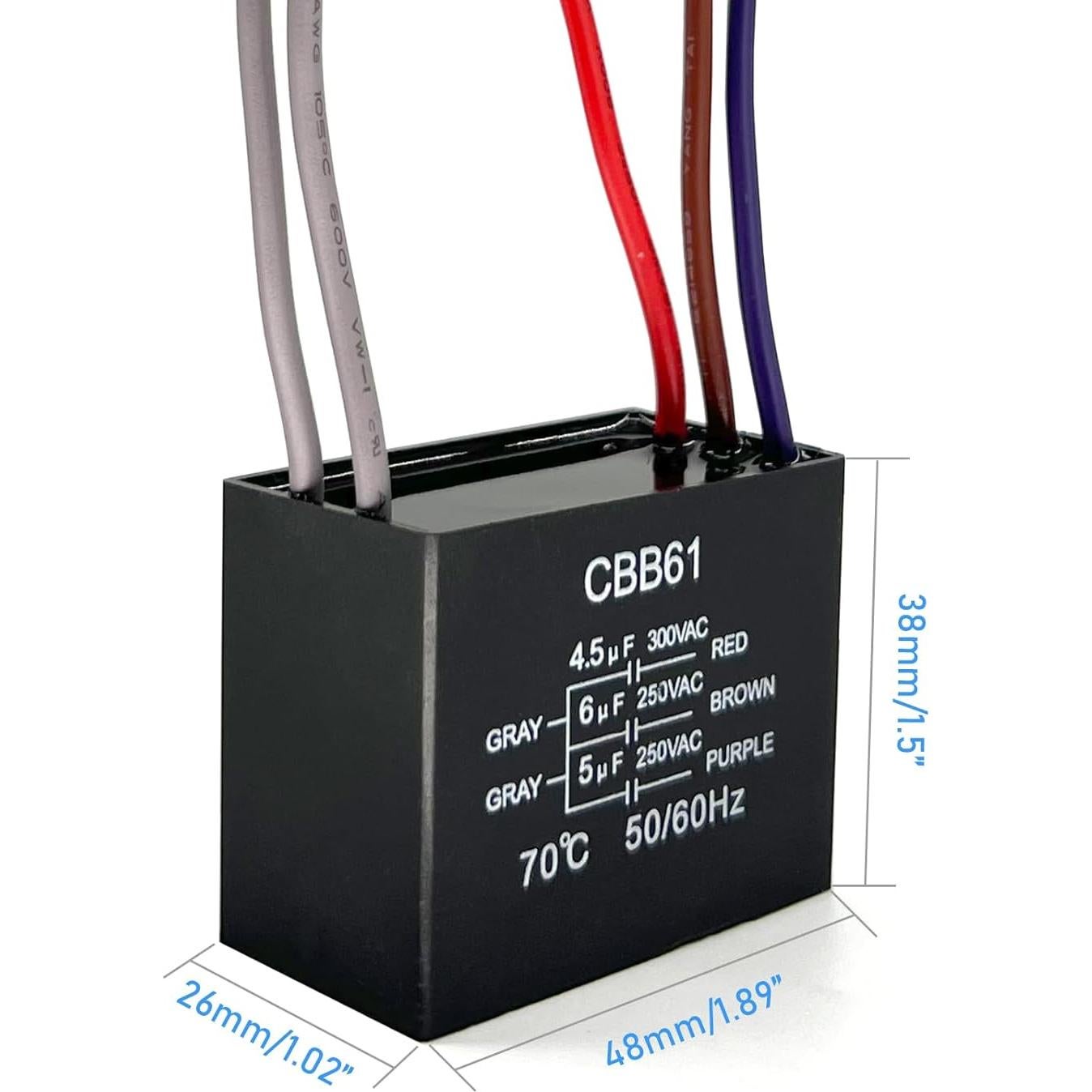 Capacitor de Ventilador YukiHalu CBB61 4.5uF 6uF 5 Hilos 250V