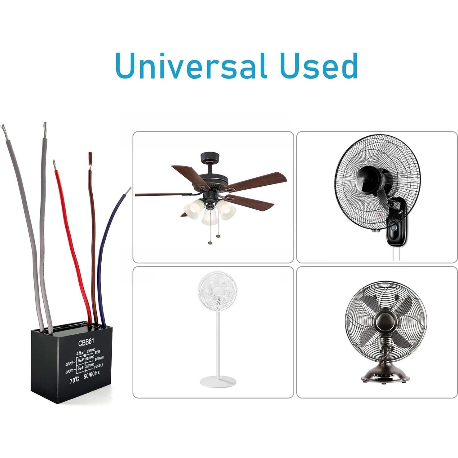 Capacitor de Ventilador YukiHalu CBB61 4.5uF 6uF 5 Hilos 250V