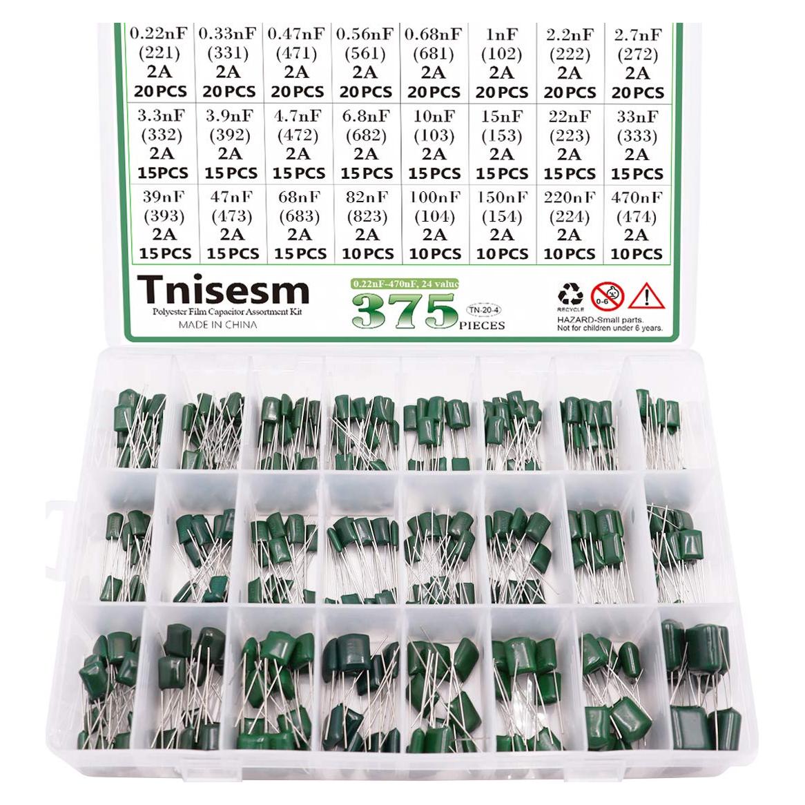 Kit de 375 Capacitores de Película Tnisesm 0.22nF - 470nF 100V