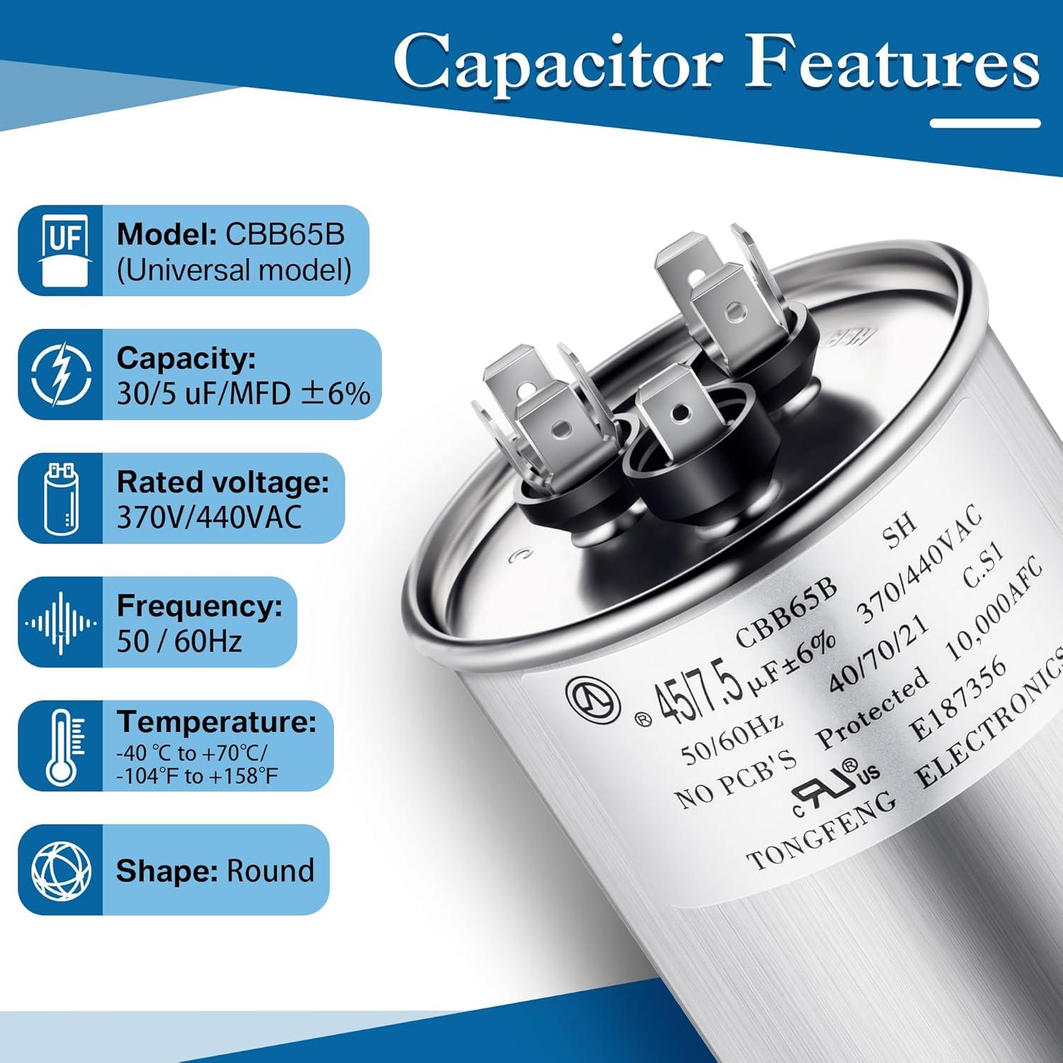 Capacitor Redondo Doble Función Umigy CBB65B 45+7.5 uF 370/440VAC