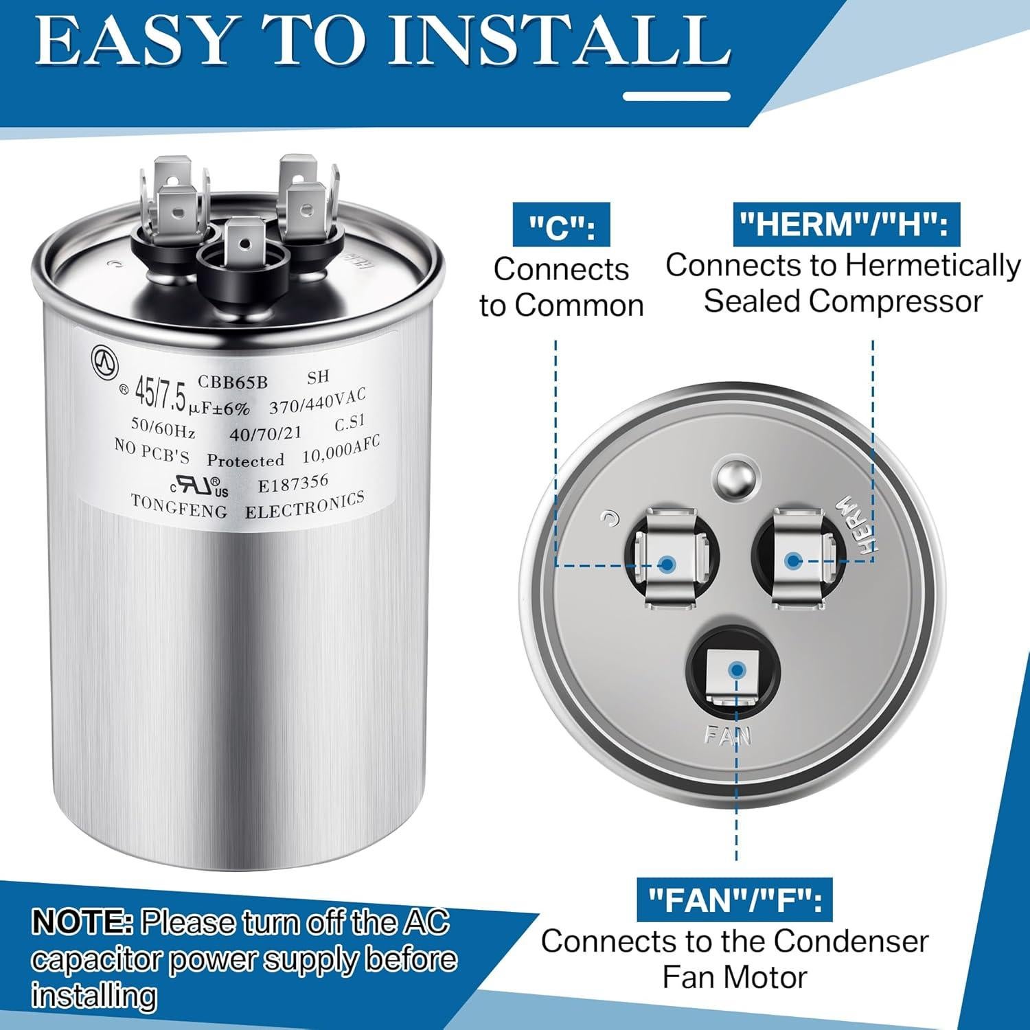 Capacitor Redondo Doble Función Umigy CBB65B 45+7.5 uF 370/440VAC