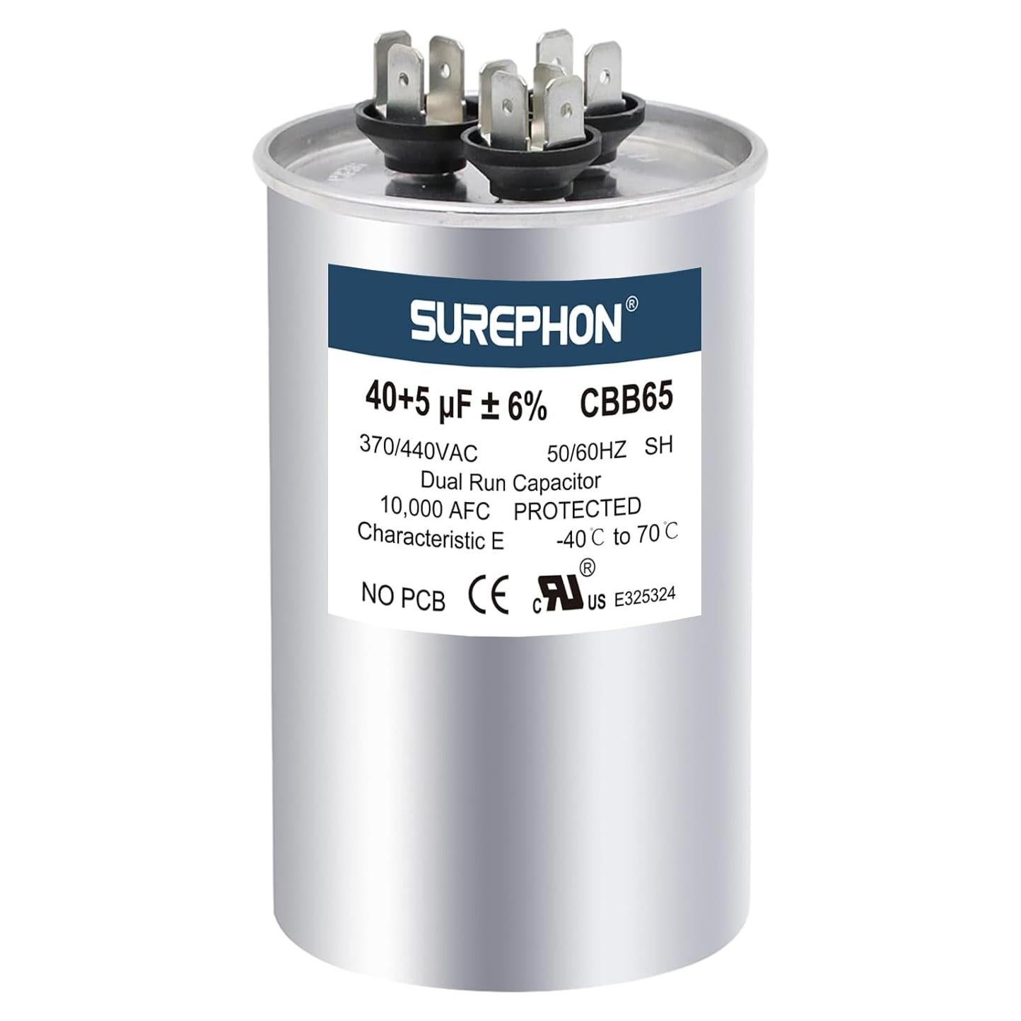 Capacitor SUREPHON 40+5 uF 370V/440V para A/C y Ventiladores