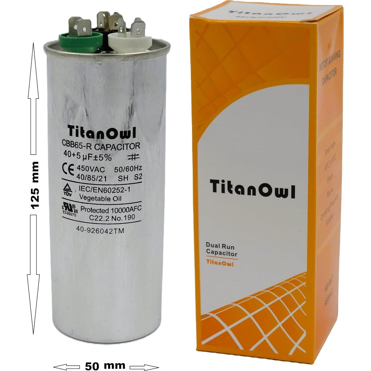 Capacitor de Arranque Doble TitanOwl 40+5 uF 370V CBB65