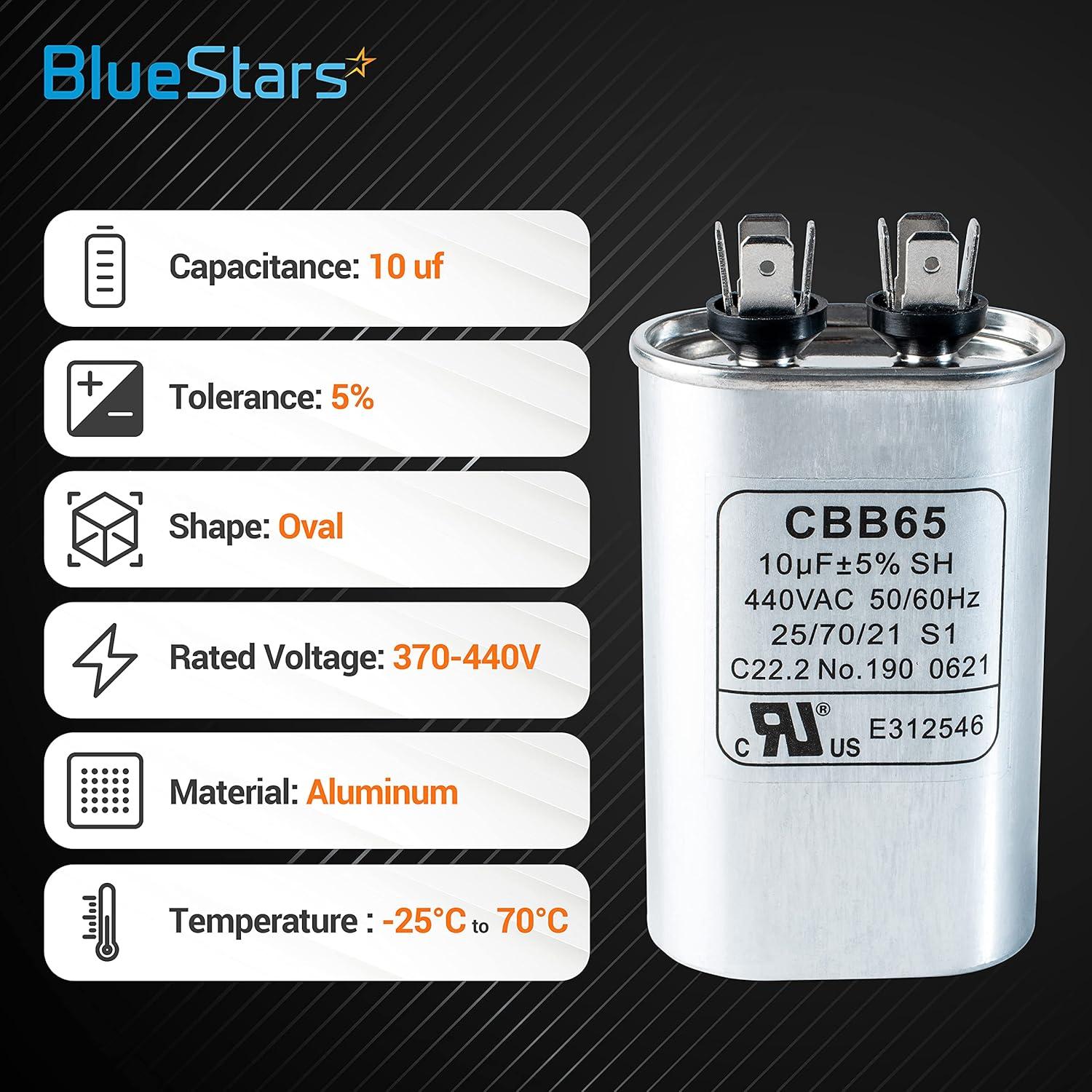 Capacitor Oval BlueStars 10uF ±5% 370/440V CBB65 para AC