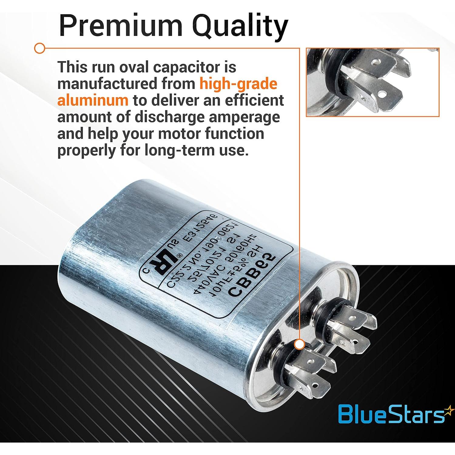 Capacitor Oval BlueStars 10uF ±5% 370/440V CBB65 para AC