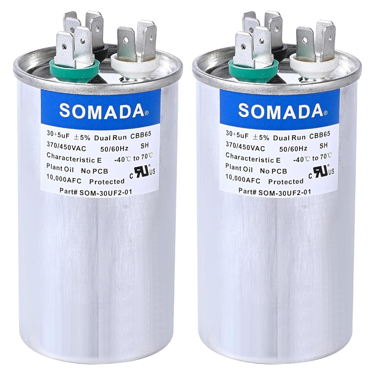 Paquete de 2 Capacitores CBB65 30+5uF 370V para Aire Acondicionado