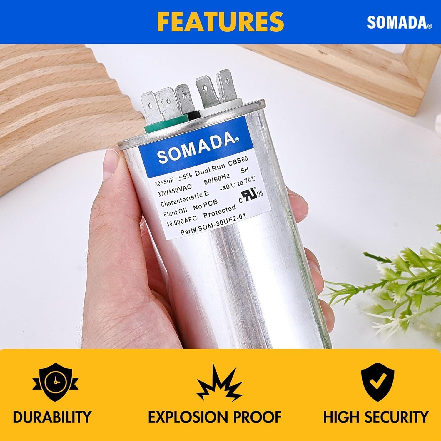 Paquete de 2 Capacitores CBB65 30+5uF 370V para Aire Acondicionado