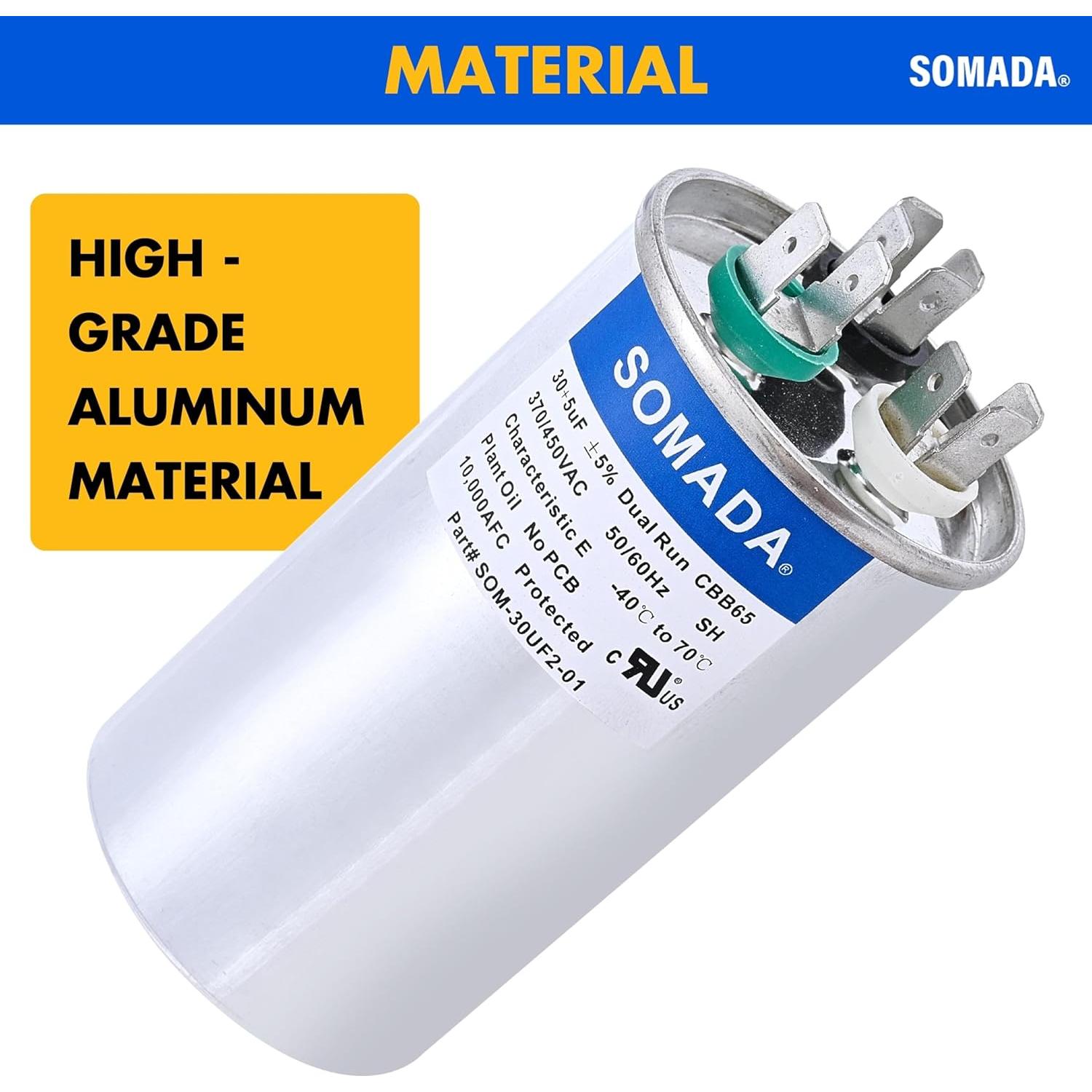 Paquete de 2 Capacitores CBB65 30+5uF 370V para Aire Acondicionado