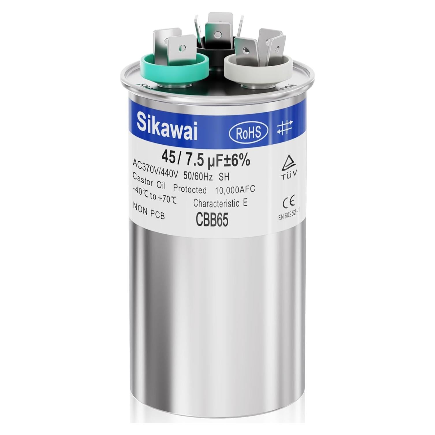 Capacitor CBB65B 45/7.5uF 370/440V Sikawai para Aire Acondicionado