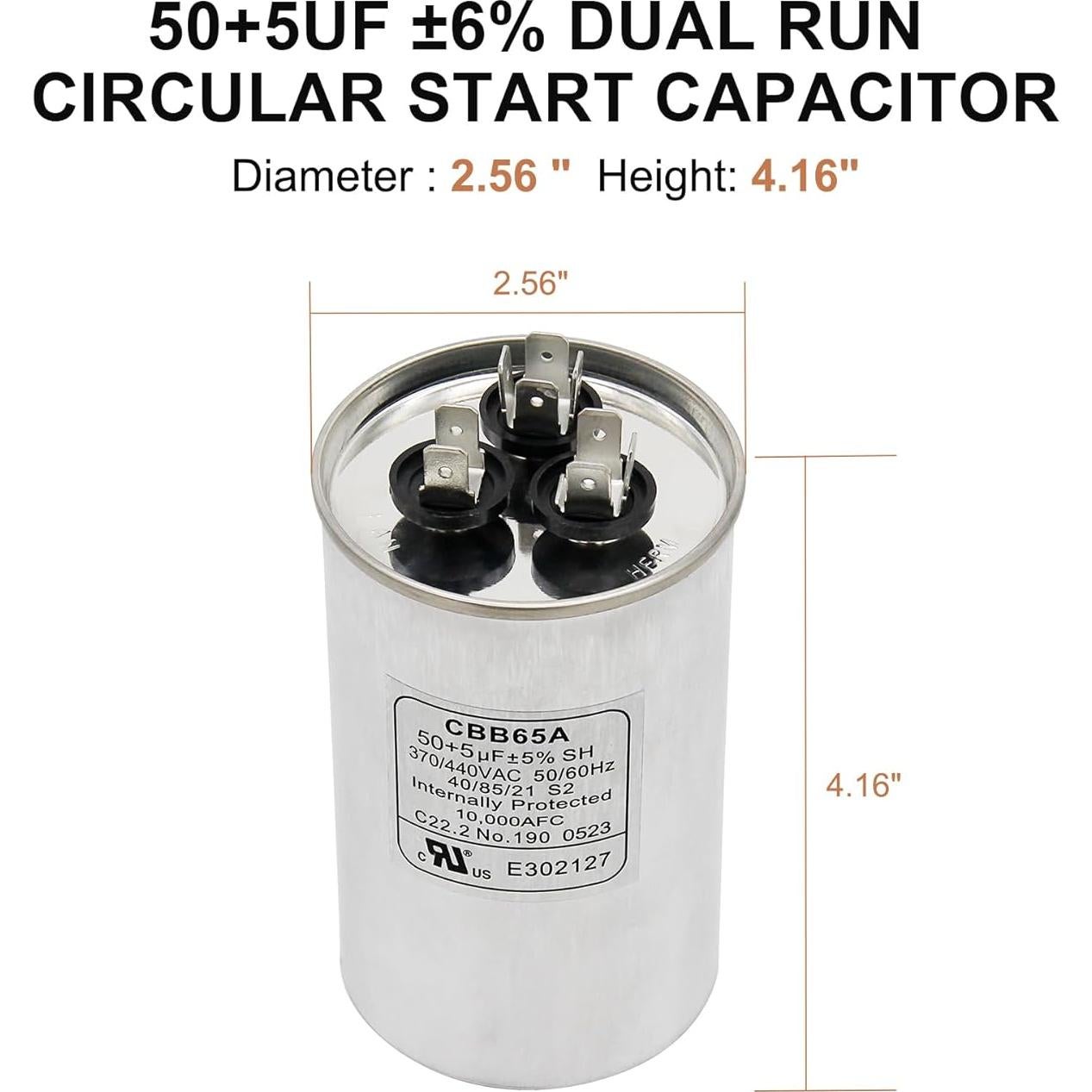 Capacitor de Arranque Doble 50+5uF Redparts CBB65 370/440V