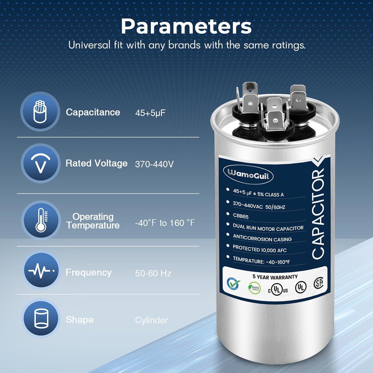 Condensador AC Doble Función Wamoguil CBB65 45/5 µF 440V