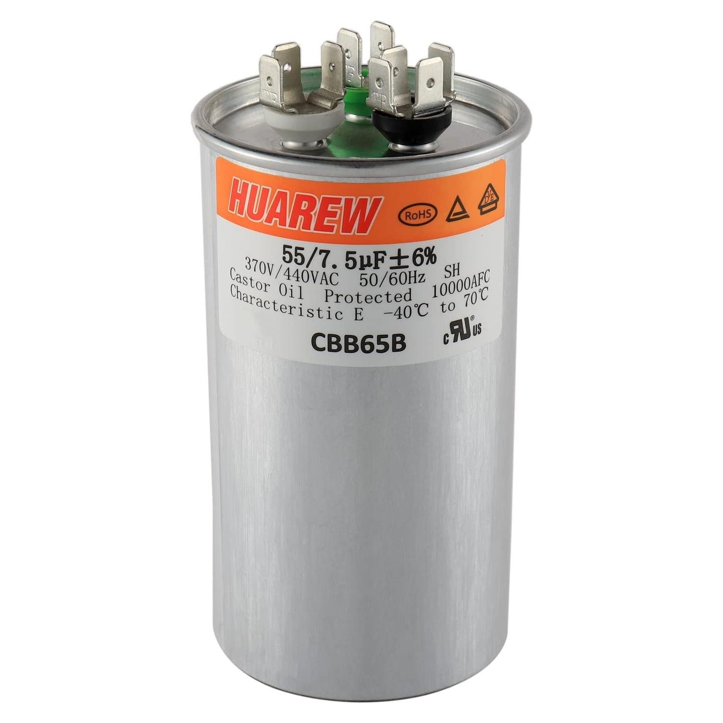 Capacitor CBB65 HUAREW 55+7.5uF 370/450V para Aire Acondicionado