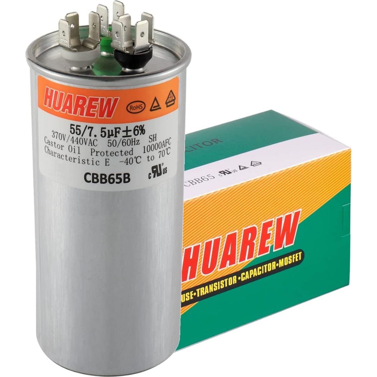 Capacitor CBB65 HUAREW 55+7.5uF 370/450V para Aire Acondicionado