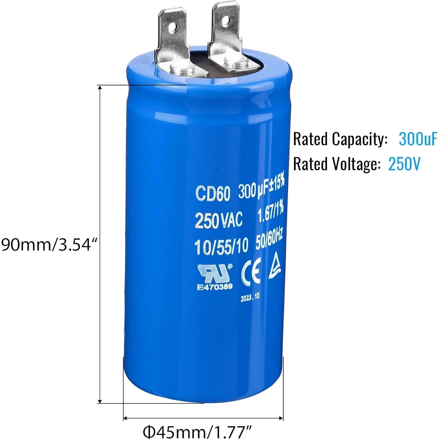 Condensador de Arranque ZOWZEA CD60 300uF 250V para Motor Eléctrico