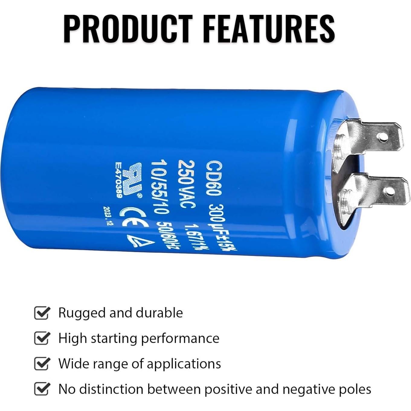 Condensador de Arranque ZOWZEA CD60 300uF 250V para Motor Eléctrico