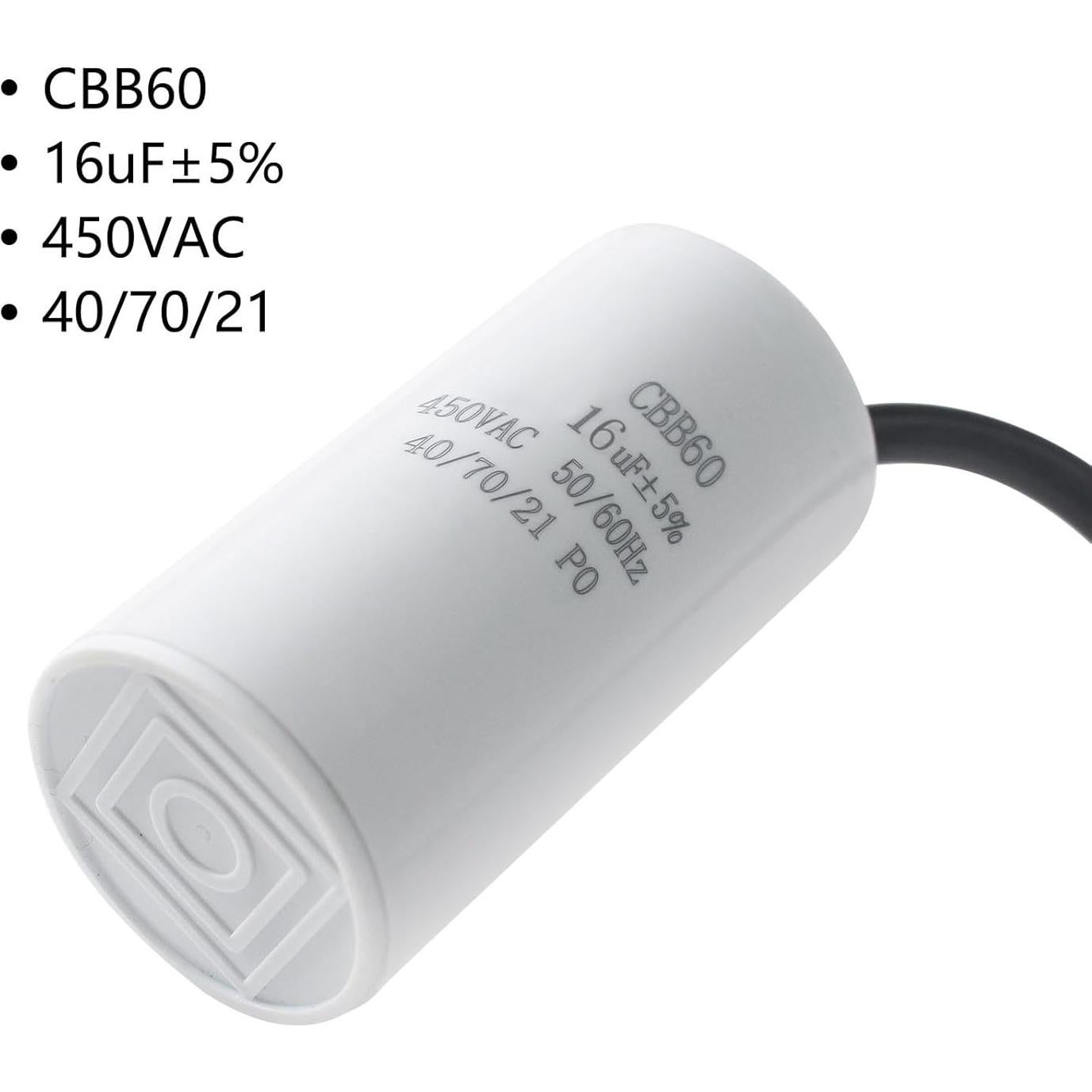 Capacitor CBB60 16uF 450V para AC y Motores - Montaje Superficie