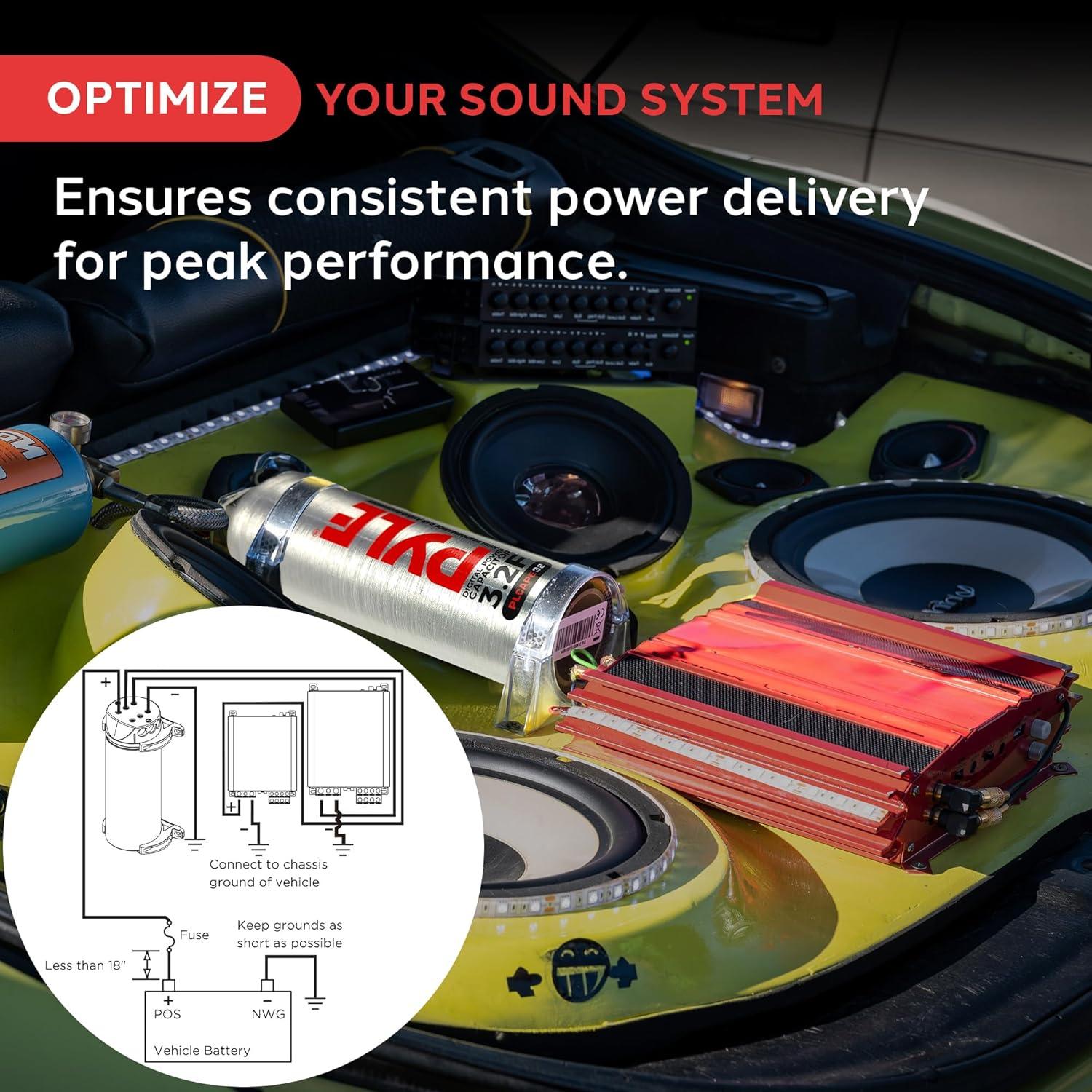 Condensador de Potencia Digital Pyle 3.2 Faradios para Auto