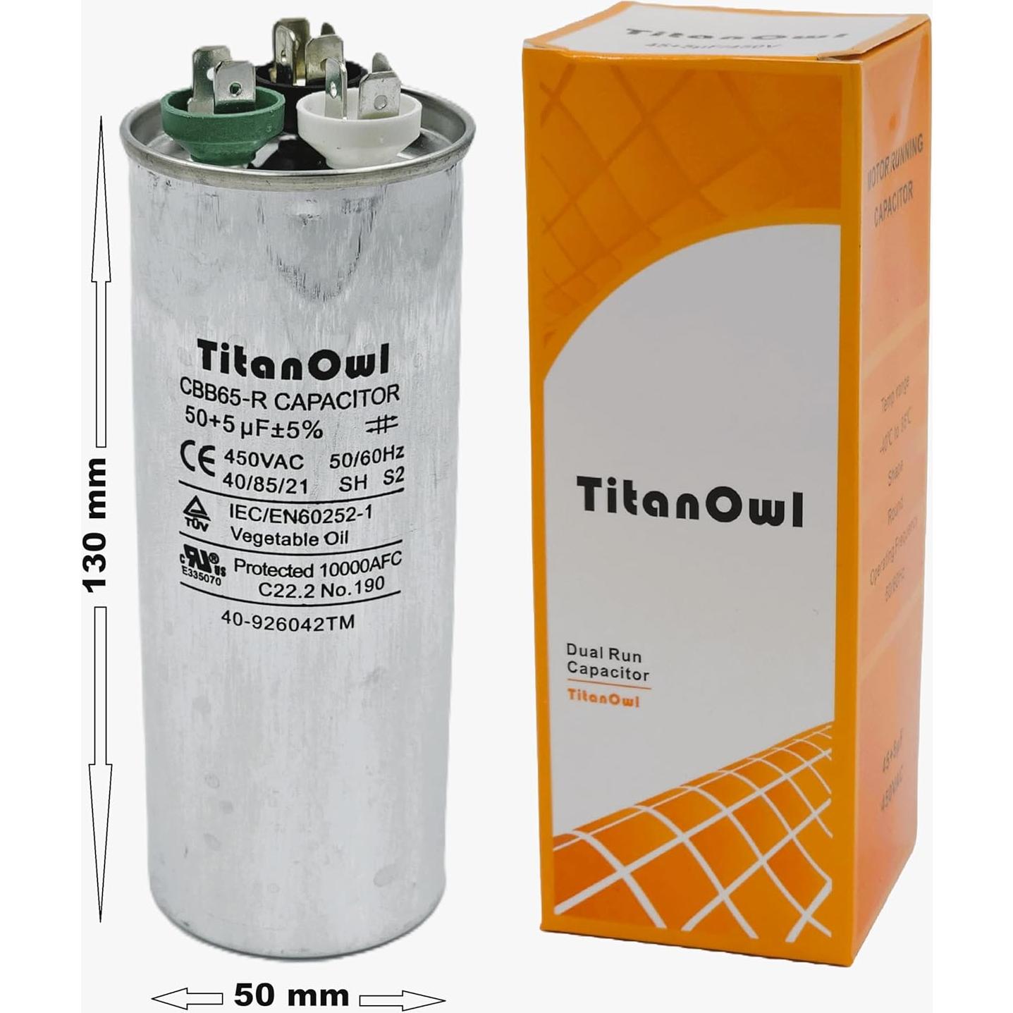 Capacitor de Arranque CBB65 TitanOwl 50+5 uF 370/450V