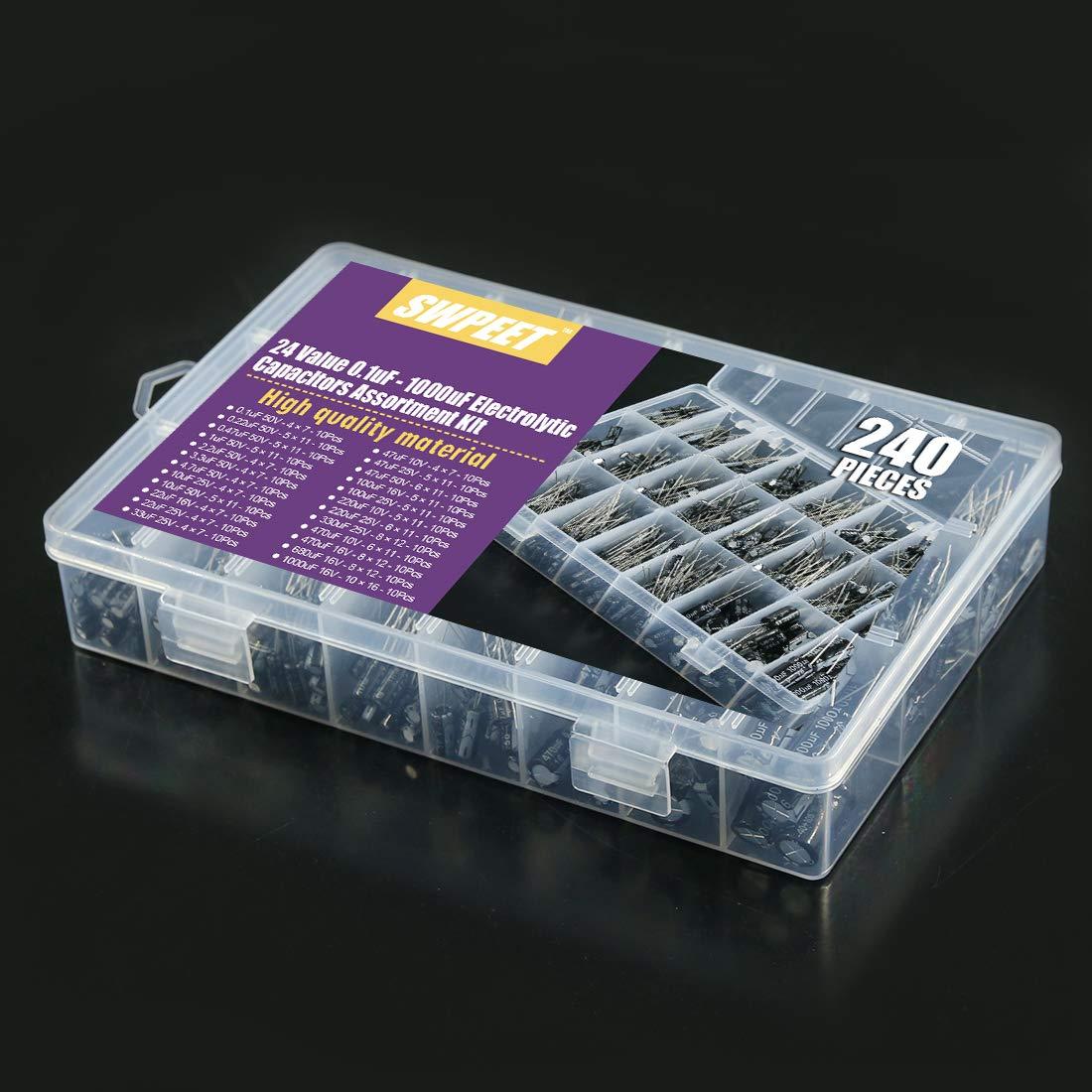 Kit de 240 Capacitores Electrolíticos Swpeet 0.1uF-1000uF