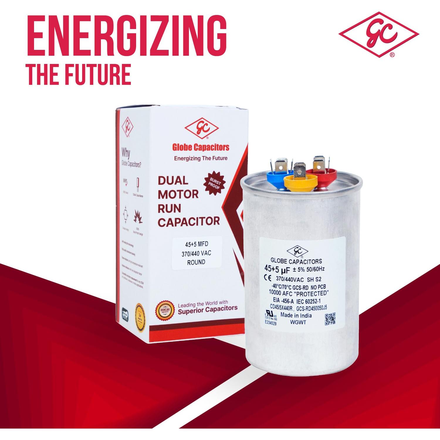 Capacitor Redondo 45+5uF GLOBE 370V/440V Doble Elemento
