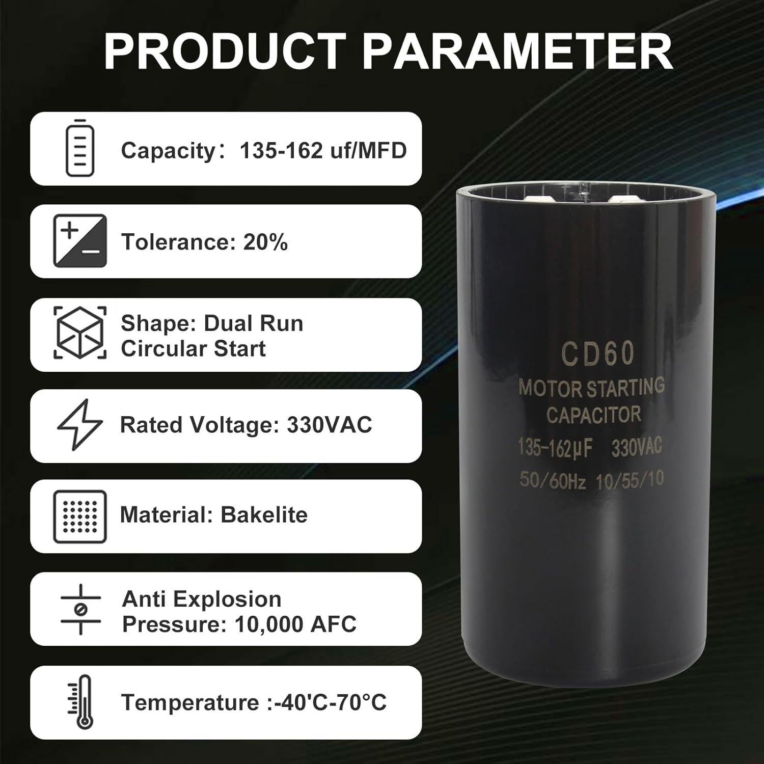Capacitor Doble Arranque Circular LEDBarz CPT0091 135-162 uF 330VAC