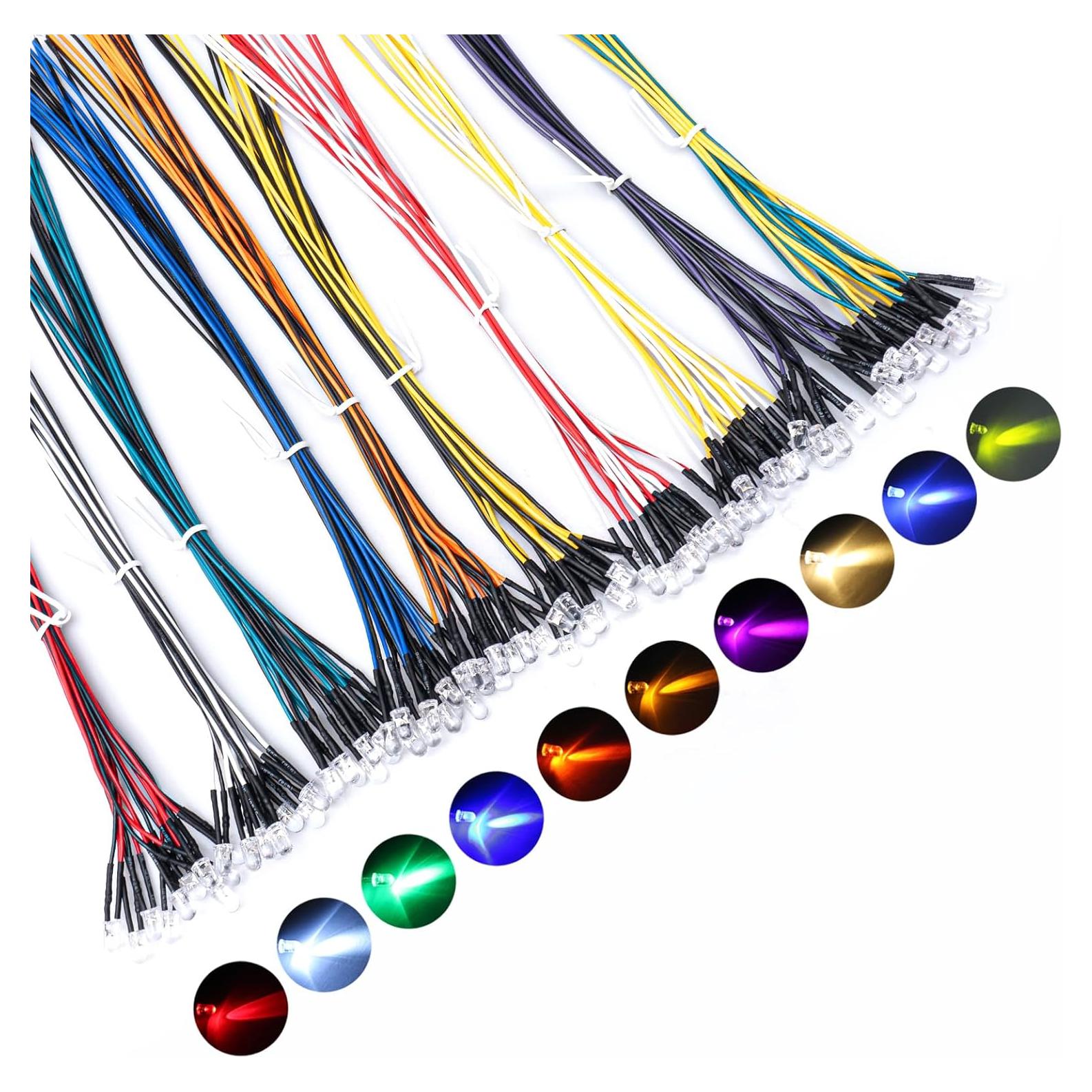 DiCUNO 100 Diodos LED Pre Cableados 12V 5MM 10 Colores