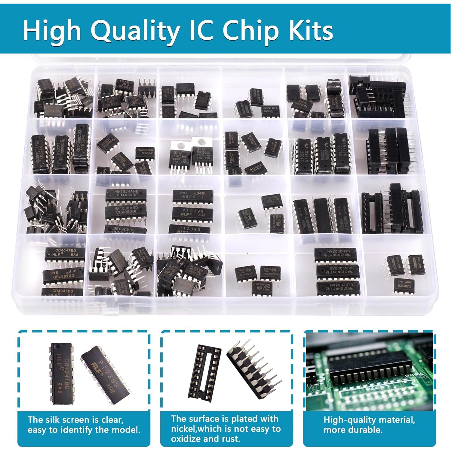 Kit de Chips IC Minidodoca 173 Pcs 20 Valores + 12 Zócalos