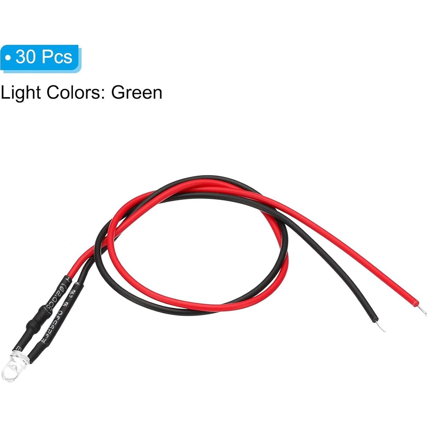 Diodos LED 3mm PATIKIL 30 Pcs 12V Verde Pre Cableados