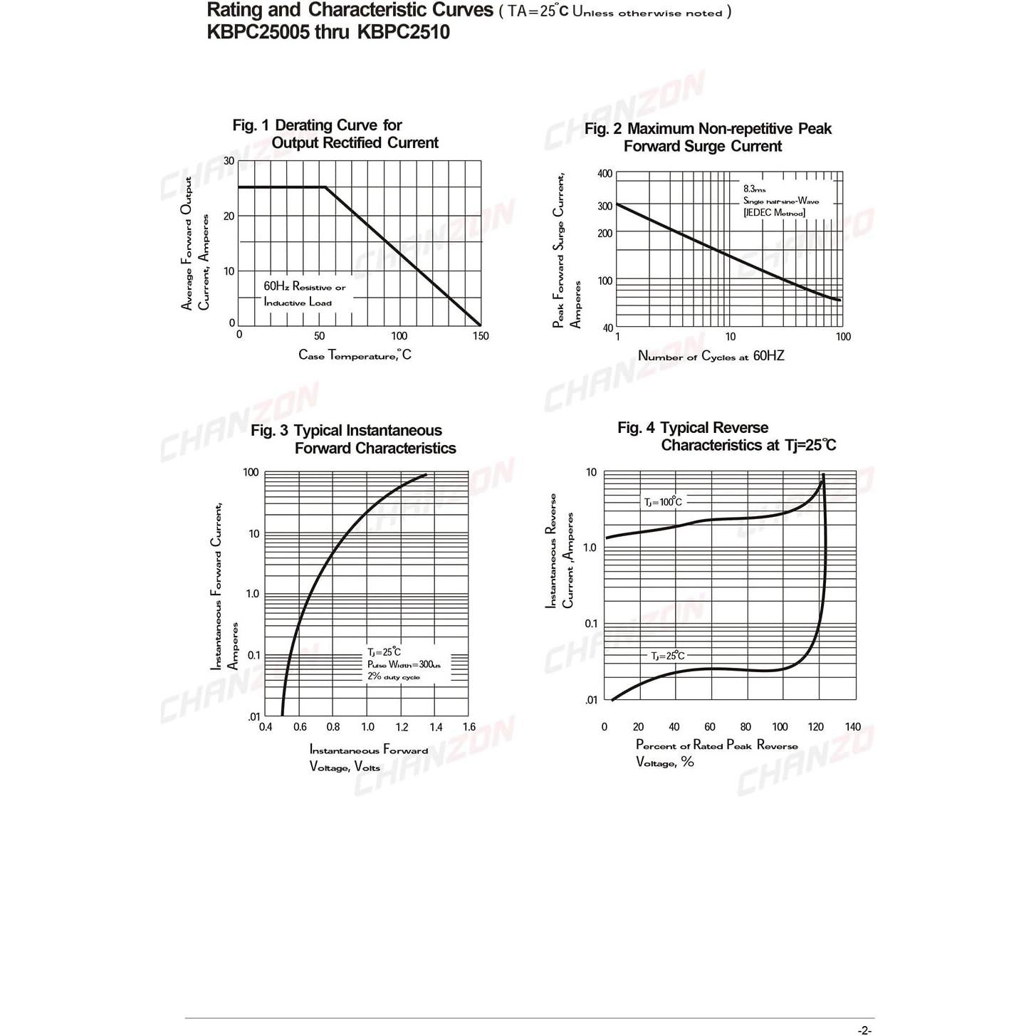 Diodo Rectificador de Puente Chanzon KBPC2510 25A 1000V - 2 Piezas