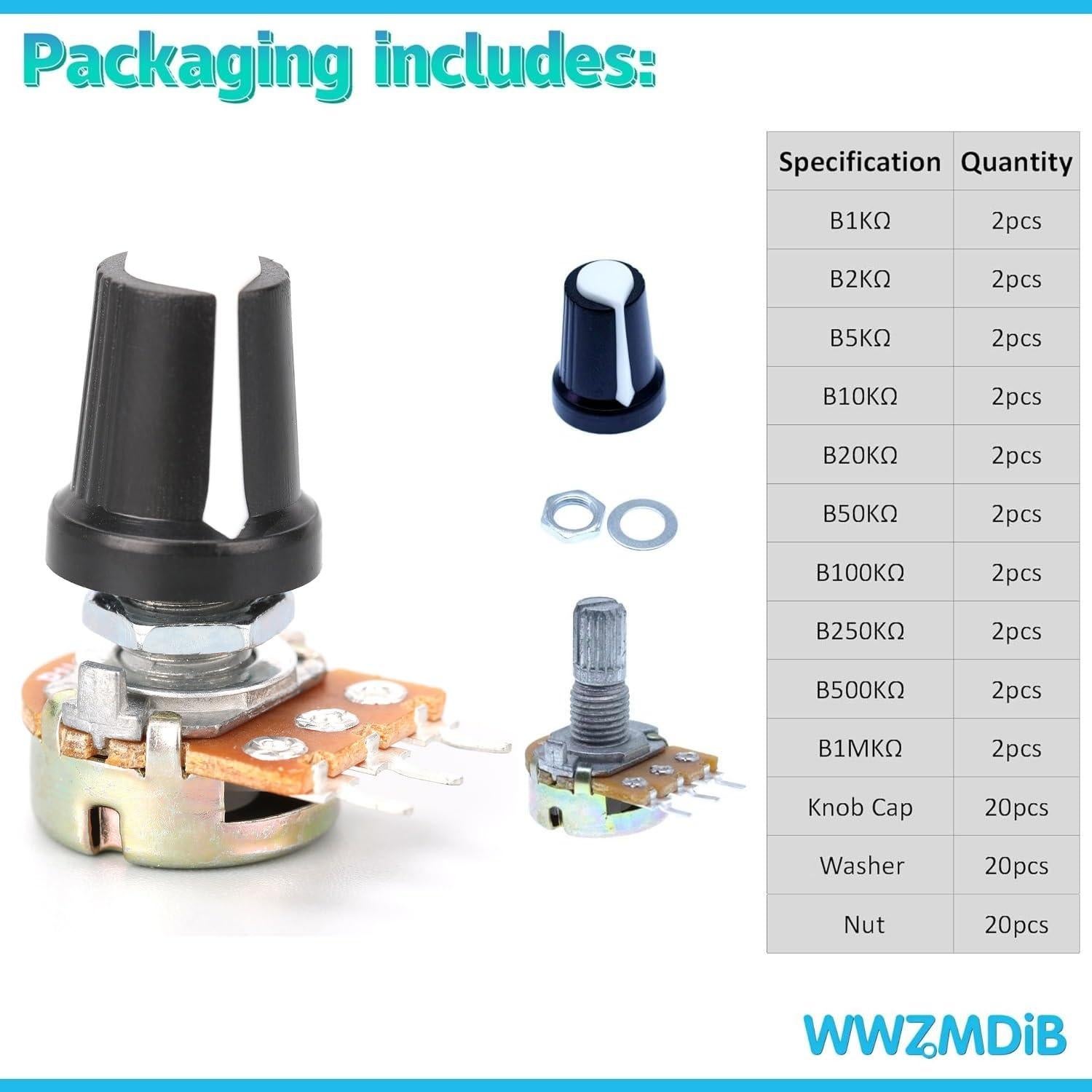 Kit de Potenciómetros Rotativos WWZMDiB 80 Pcs 1K a 1M Ohm