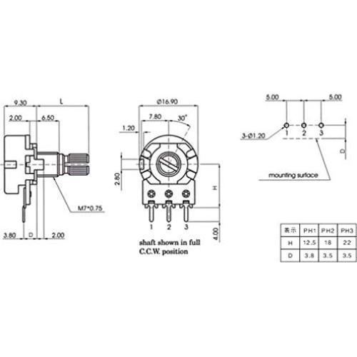20 Potenciómetros WH148 B10K 10K Ohm Eje 15mm HiLetgo