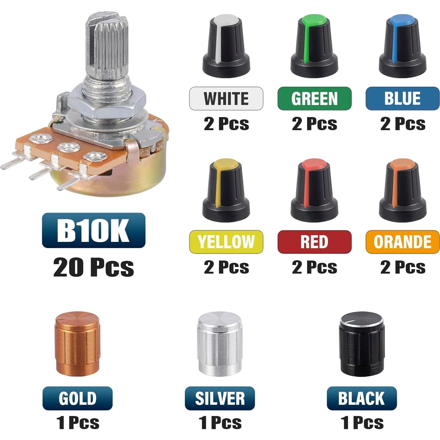 Potenciómetro ALLECIN WH148 B10K 10K 35 Piezas con Perillas